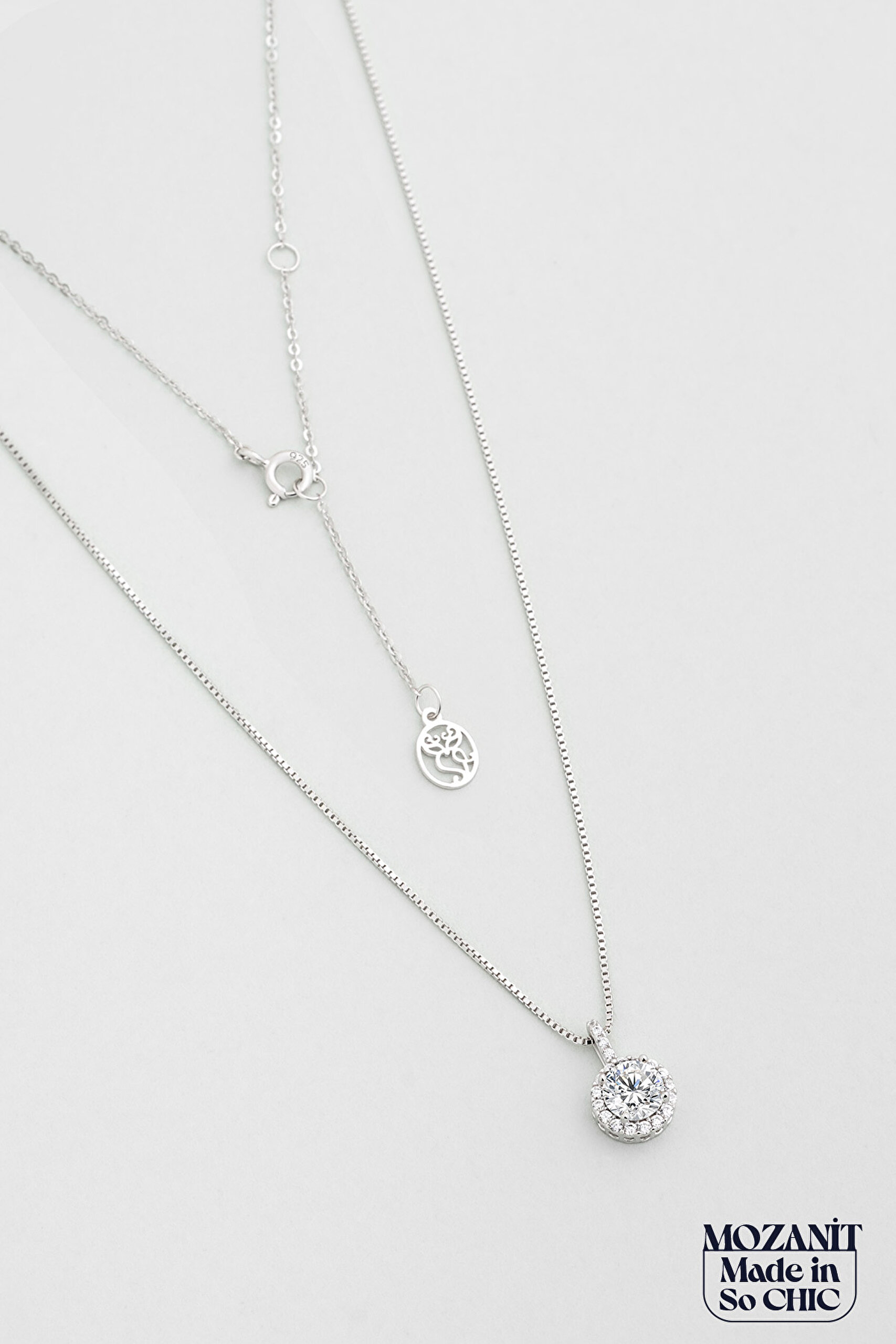 ⁠ Işıltılı Mozanit 18 Ayar Beyaz Altın Kaplama 46 Cm Gümüş Kolye_0}