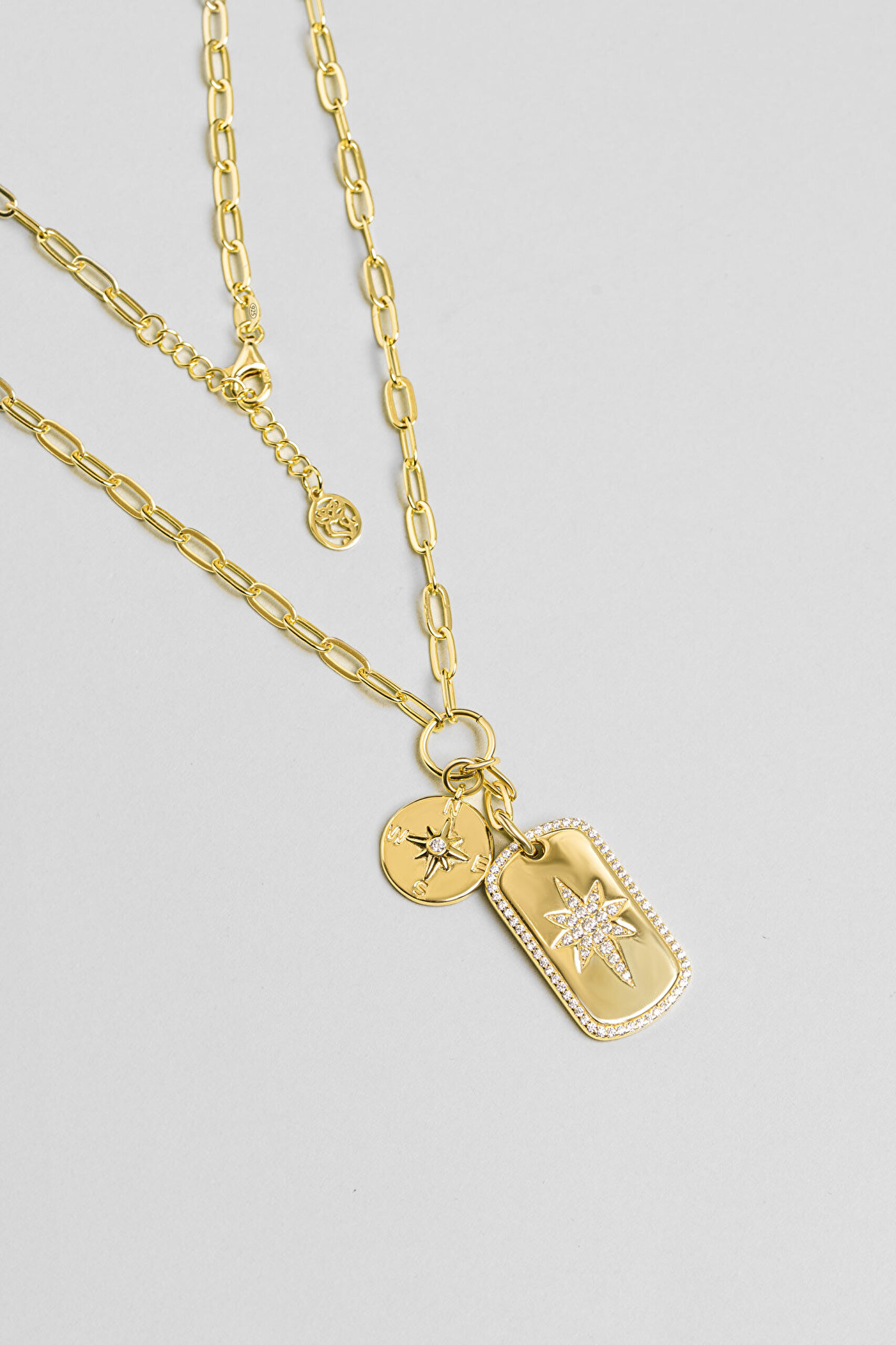 Kutup Yıldızı 18 Ayar Sarı Altın Kaplama 48 Cm Gümüş Charm Kolye - 0