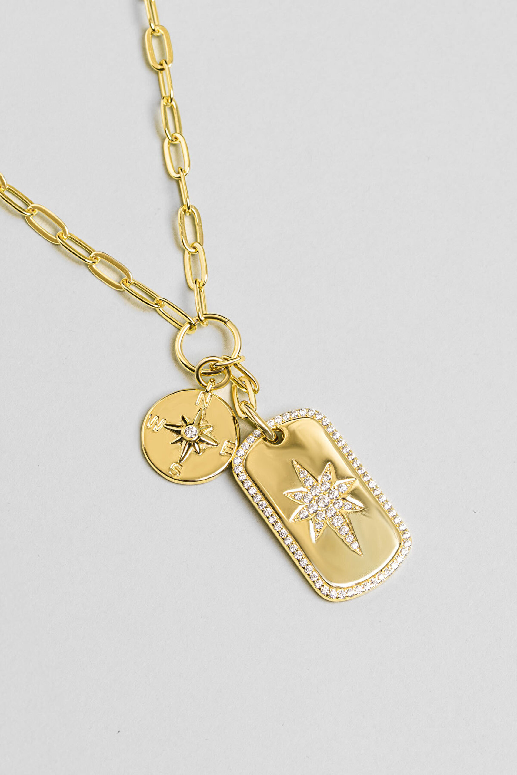 Kutup Yıldızı 18 Ayar Sarı Altın Kaplama 48 Cm Gümüş Charm Kolye - 4