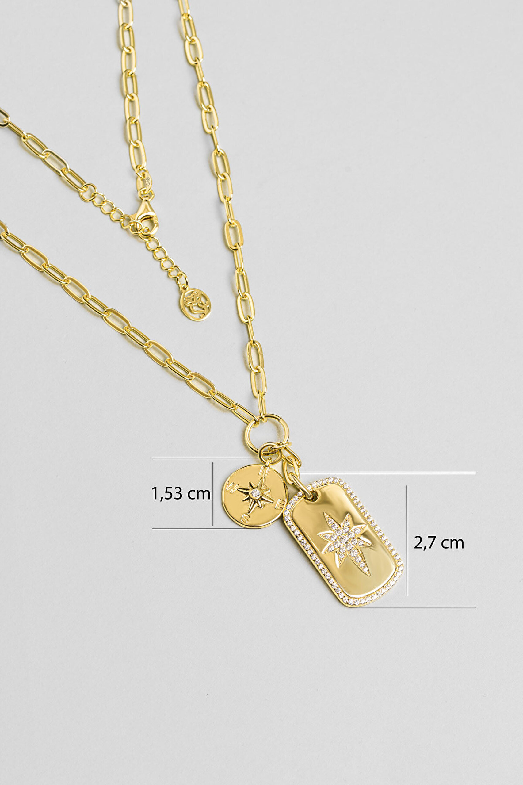 Kutup Yıldızı 18 Ayar Sarı Altın Kaplama 48 Cm Gümüş Charm Kolye - 2