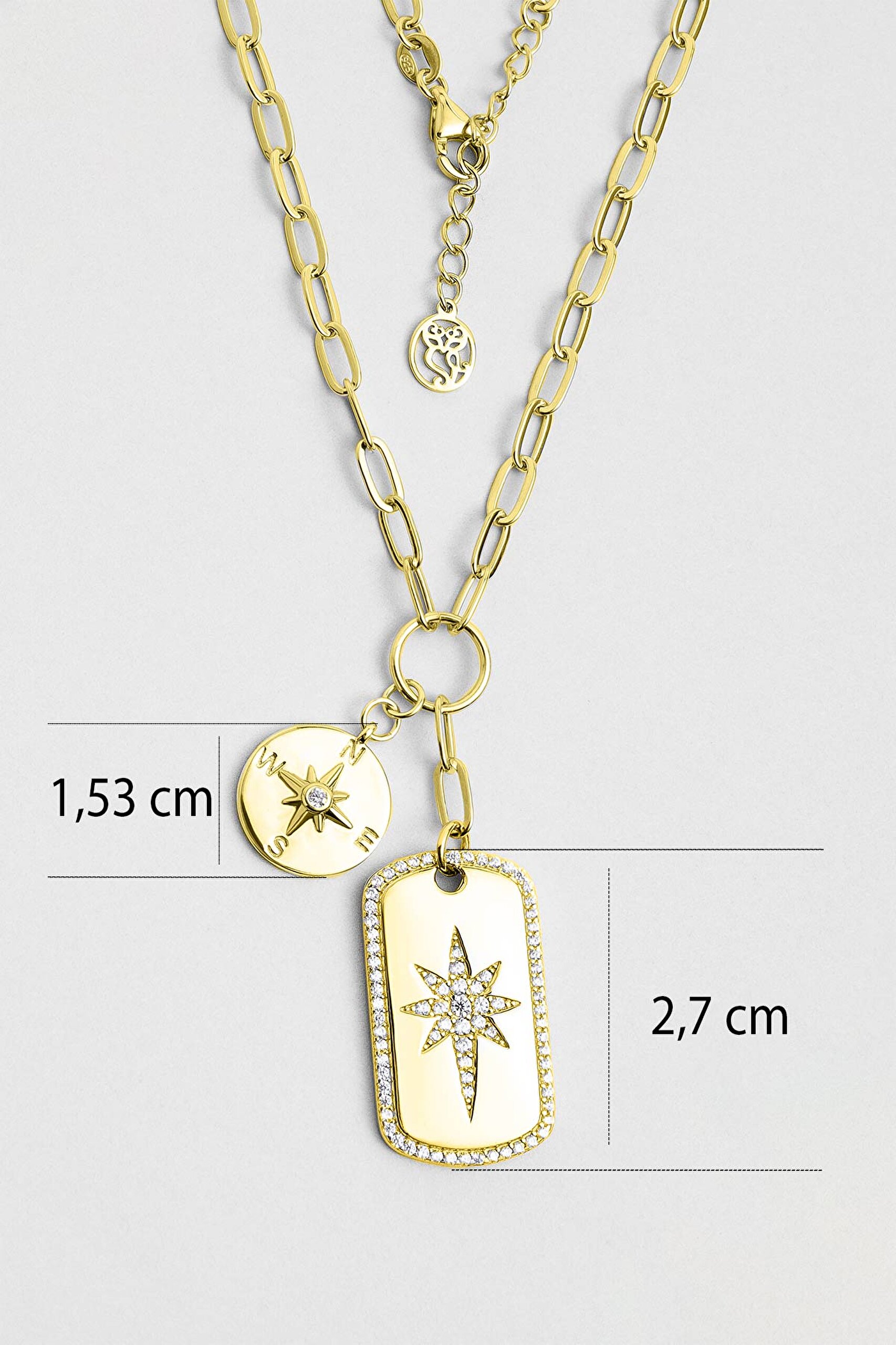 ⁠ Kutup Yıldızı 18 Ayar Sarı Altın Kaplama 48 Cm Gümüş Charm Kolye
_2}
