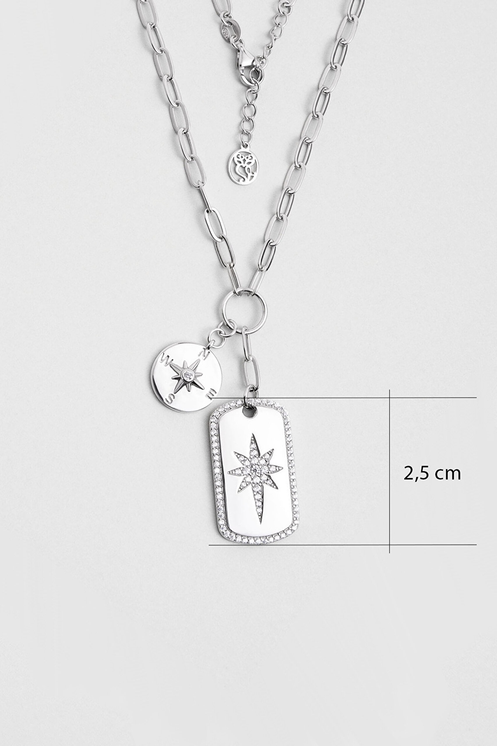 ⁠ Kutup Yıldızı 18 Ayar Beyaz Altın Kaplama 48 Cm Gümüş Charm Kolye_1}