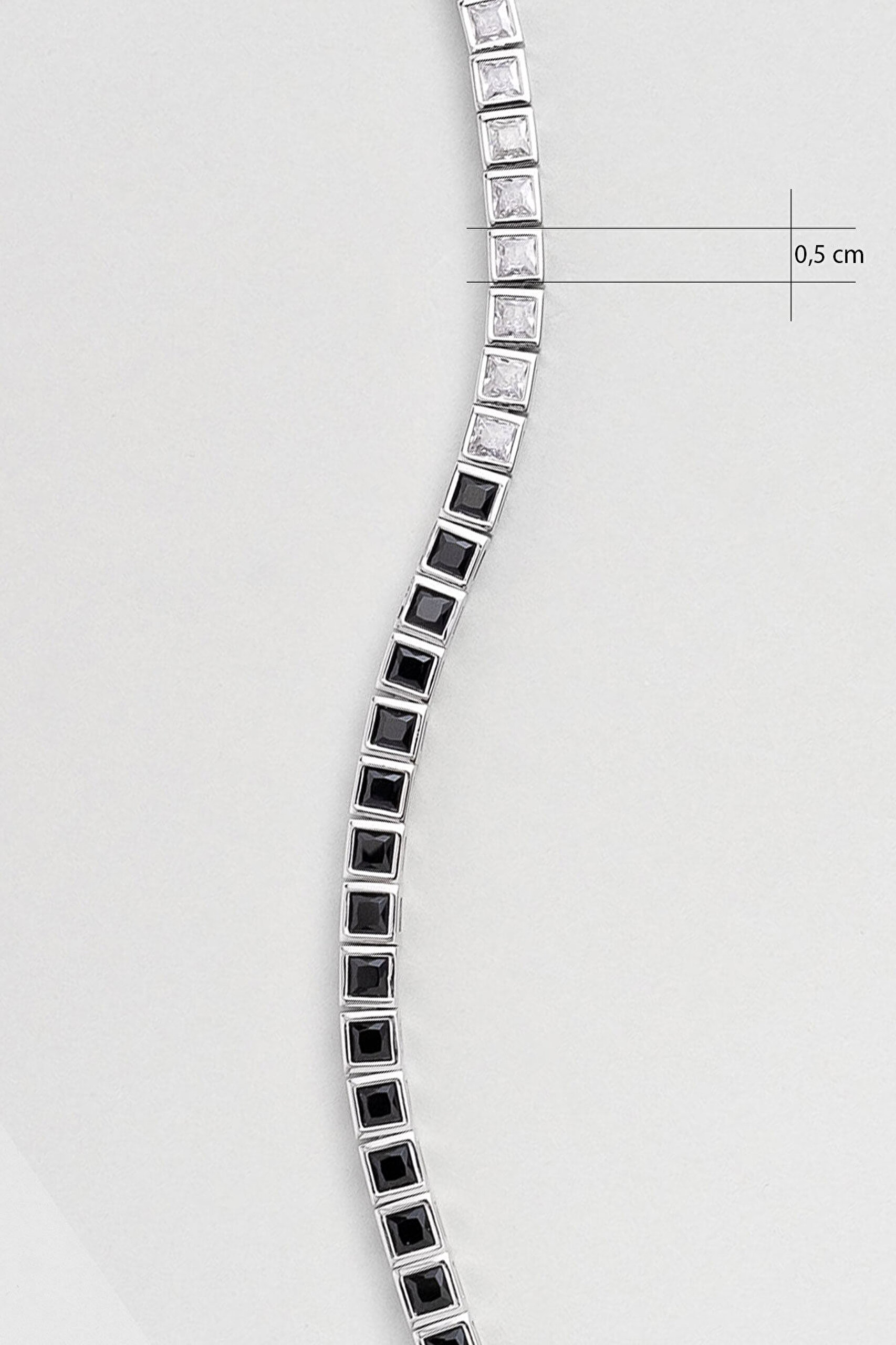 Siyah Ve Beyaz Taşlı 18 Ayar Beyaz Altın Kaplama Unisex Gümüş Su Yolu Bileklik - 2