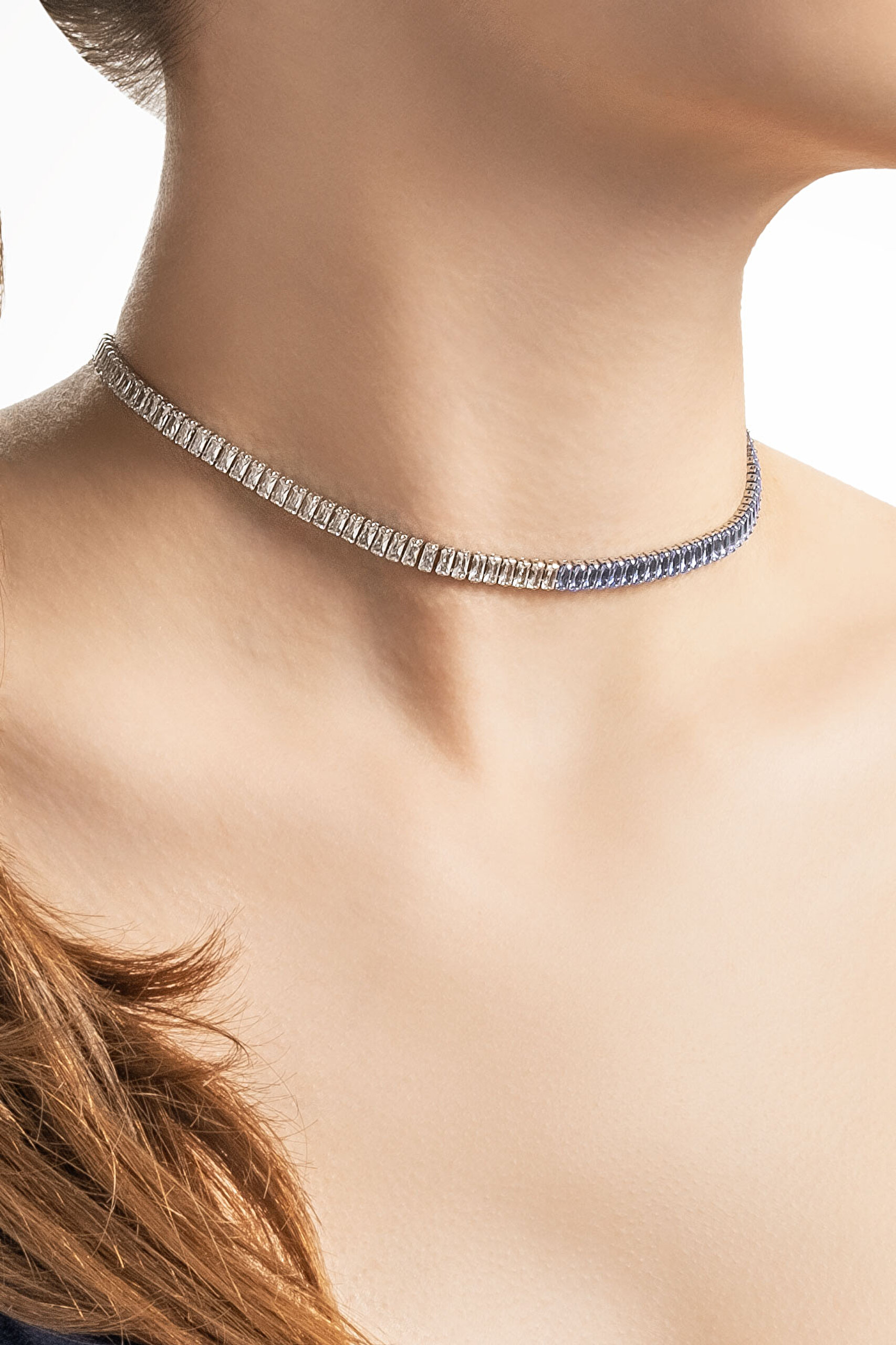 ⁠ Renkli Baget 18 Ayar Beyaz Altın Kaplama Ayarlanabilir Gümüş Choker Kolye_6}