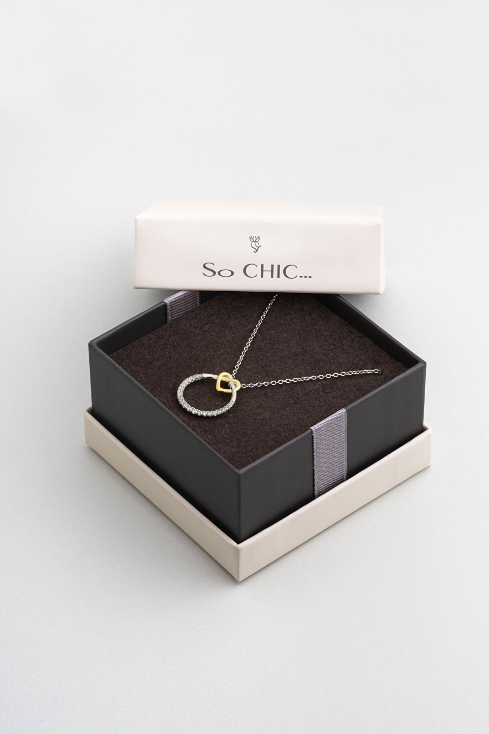 ⁠ Sonsuz Aşk 18 Ayar Sarı Ve Beyaz Altın Kaplama 45 Cm Gümüş Kalp Kolye_4}