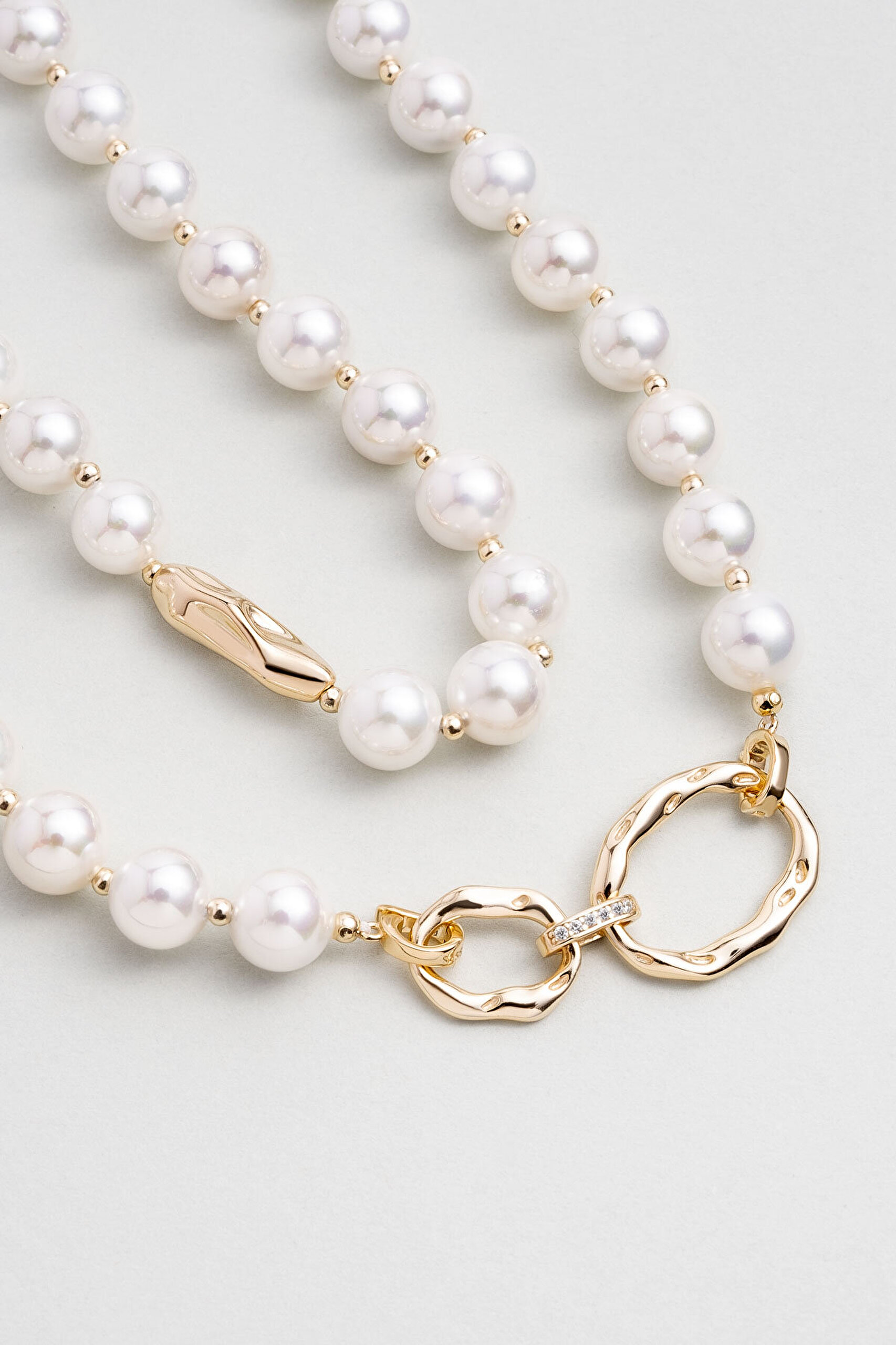 Rönesans 18 Ayar Sarı Altın Kaplama 45 Cm Gümüş İnci Kolye - 4