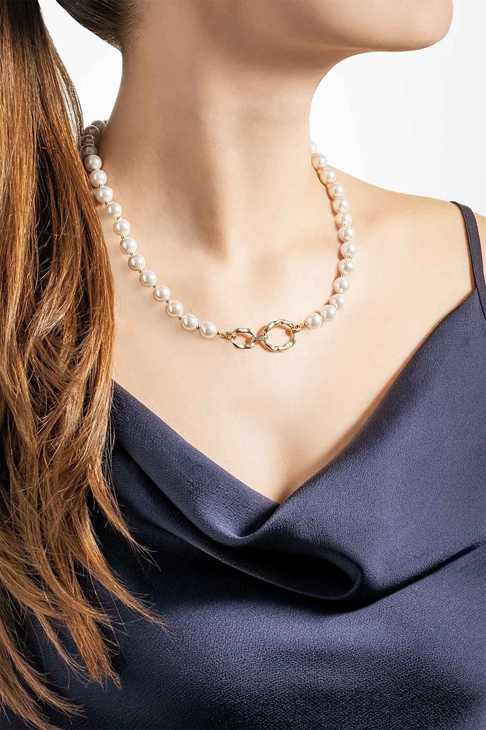 Rönesans 18 Ayar Sarı Altın Kaplama 45 Cm Gümüş İnci Kolye - 3