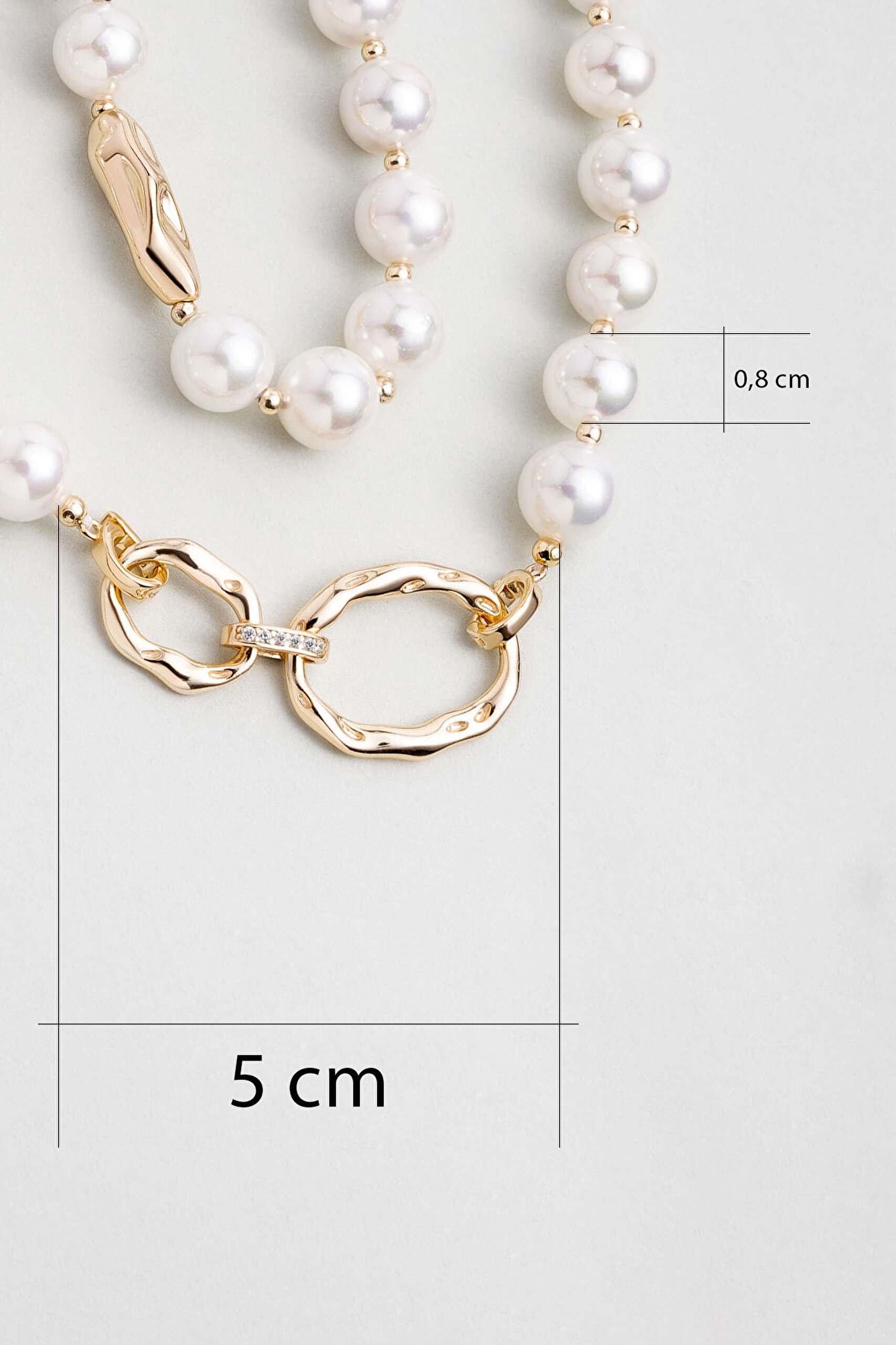 Rönesans 18 Ayar Sarı Altın Kaplama 45 Cm Gümüş İnci Kolye - 2