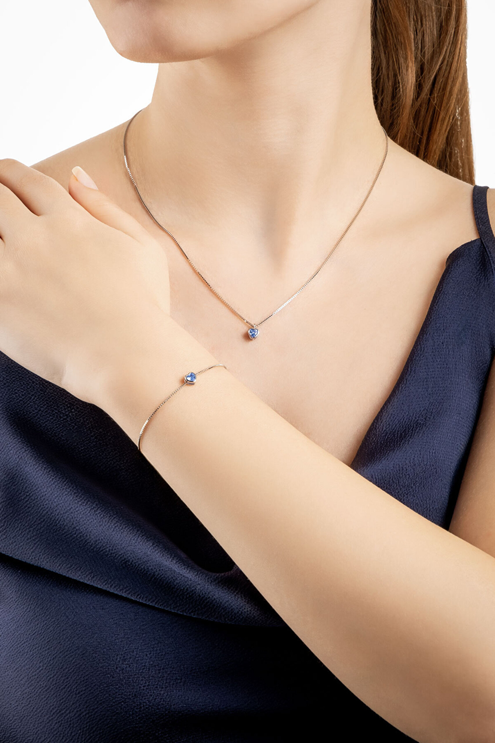 Romantik Aşk 18 Ayar Beyaz Altın Kaplama 18 Cm Gümüş Kalp Bileklik - 3