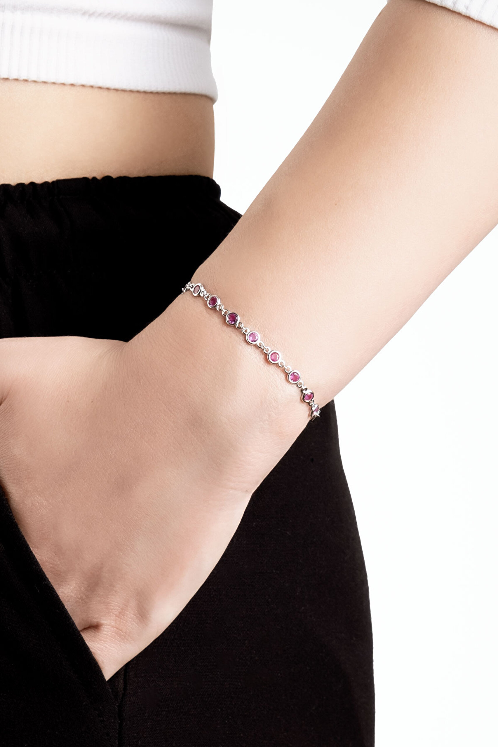 ⁠ Rosalinda 18 Ayar Beyaz Altın Kaplama 19 Cm Gümüş Bileklik_1}
