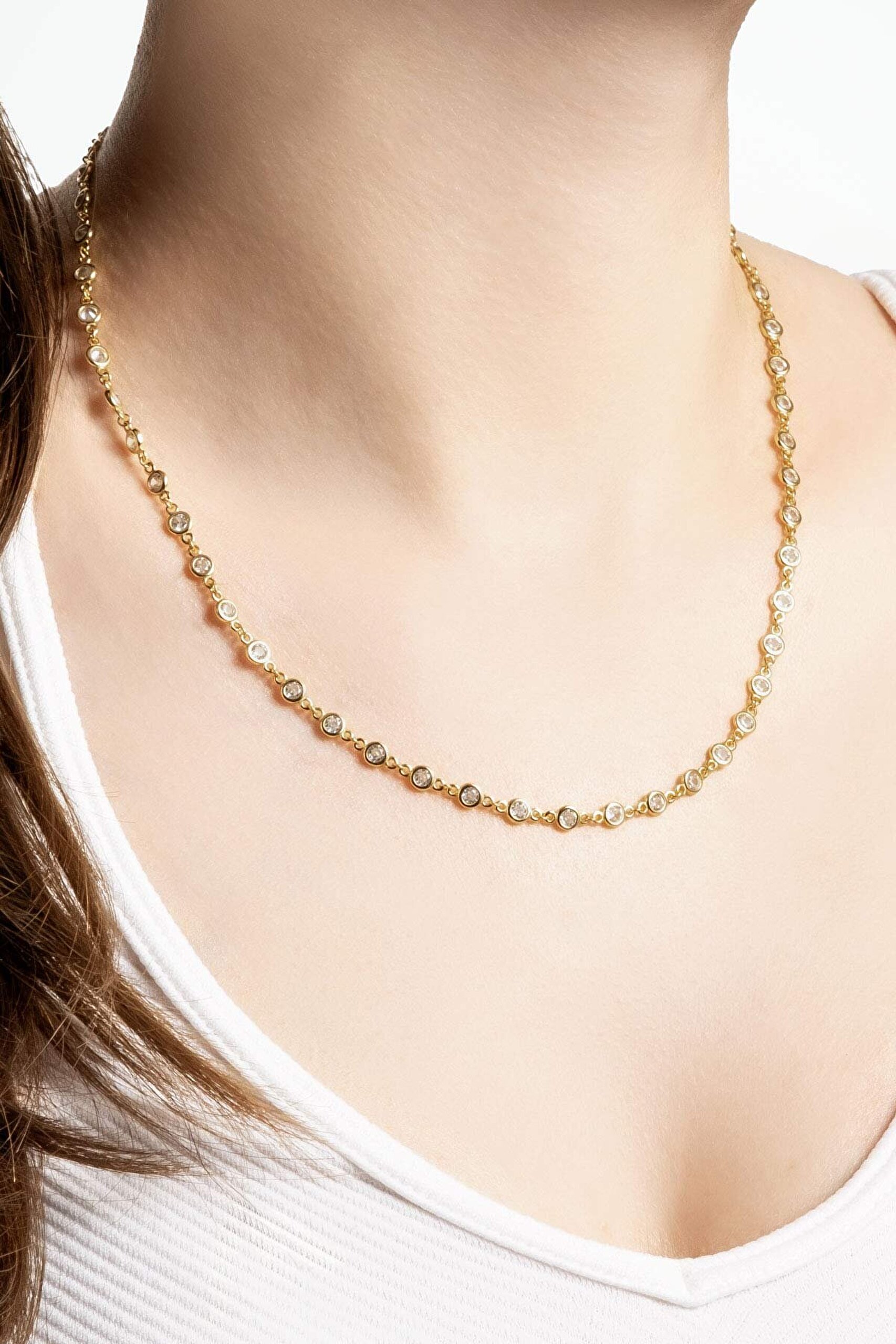 Rosalinda 18 Ayar Sarı Altın Kaplama 45 Cm Gümüş Kolye - 1