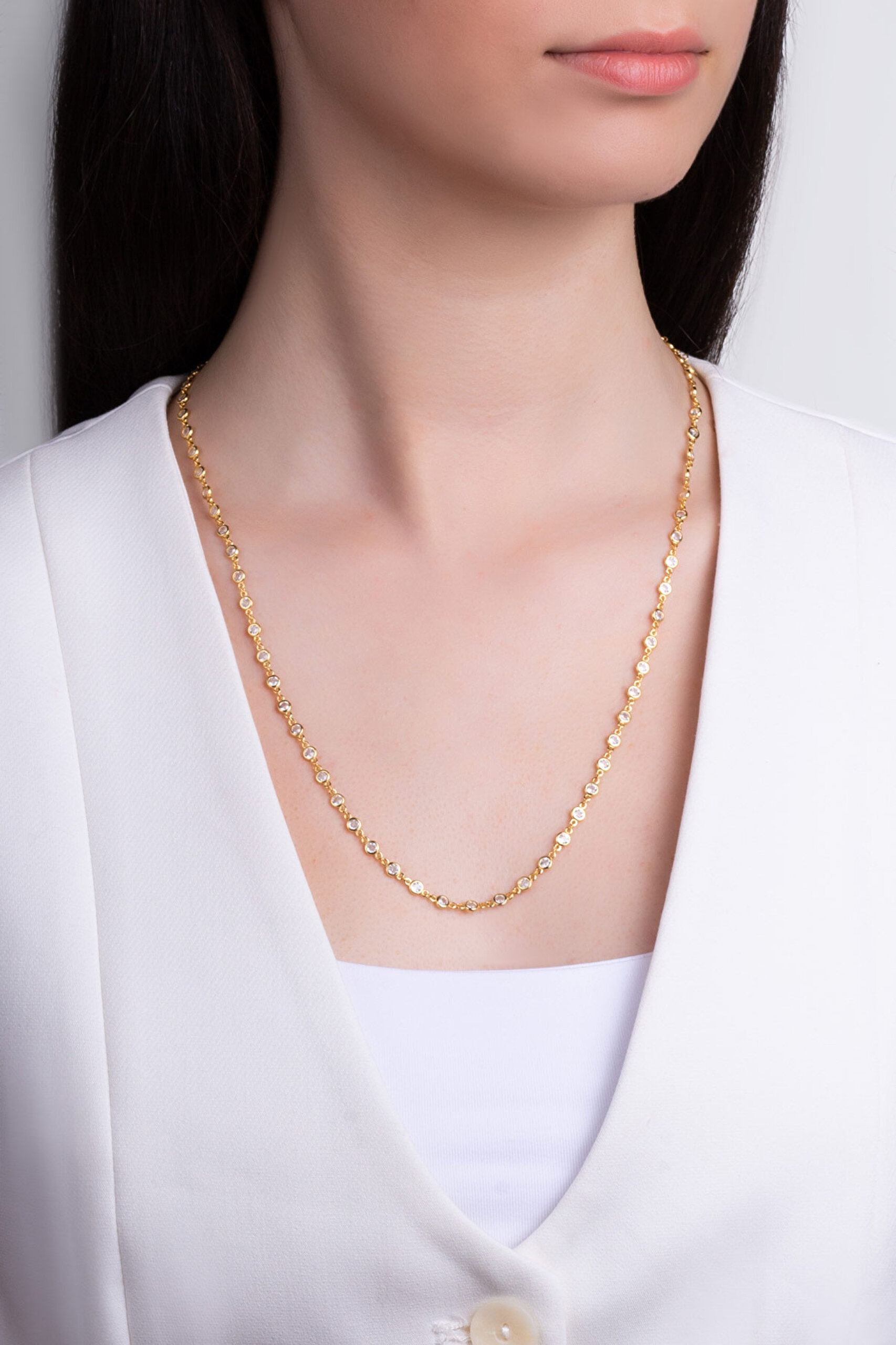 ⁠ Minimal Işıltı 18 Ayar Sarı Altın Kaplama 65 Cm Gümüş Kolye_3}