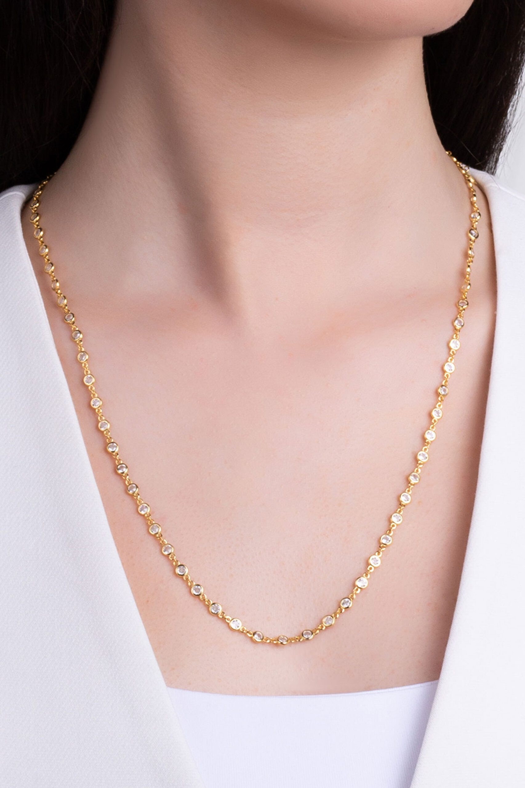 ⁠ Minimal Işıltı 18 Ayar Sarı Altın Kaplama 65 Cm Gümüş Kolye_1}