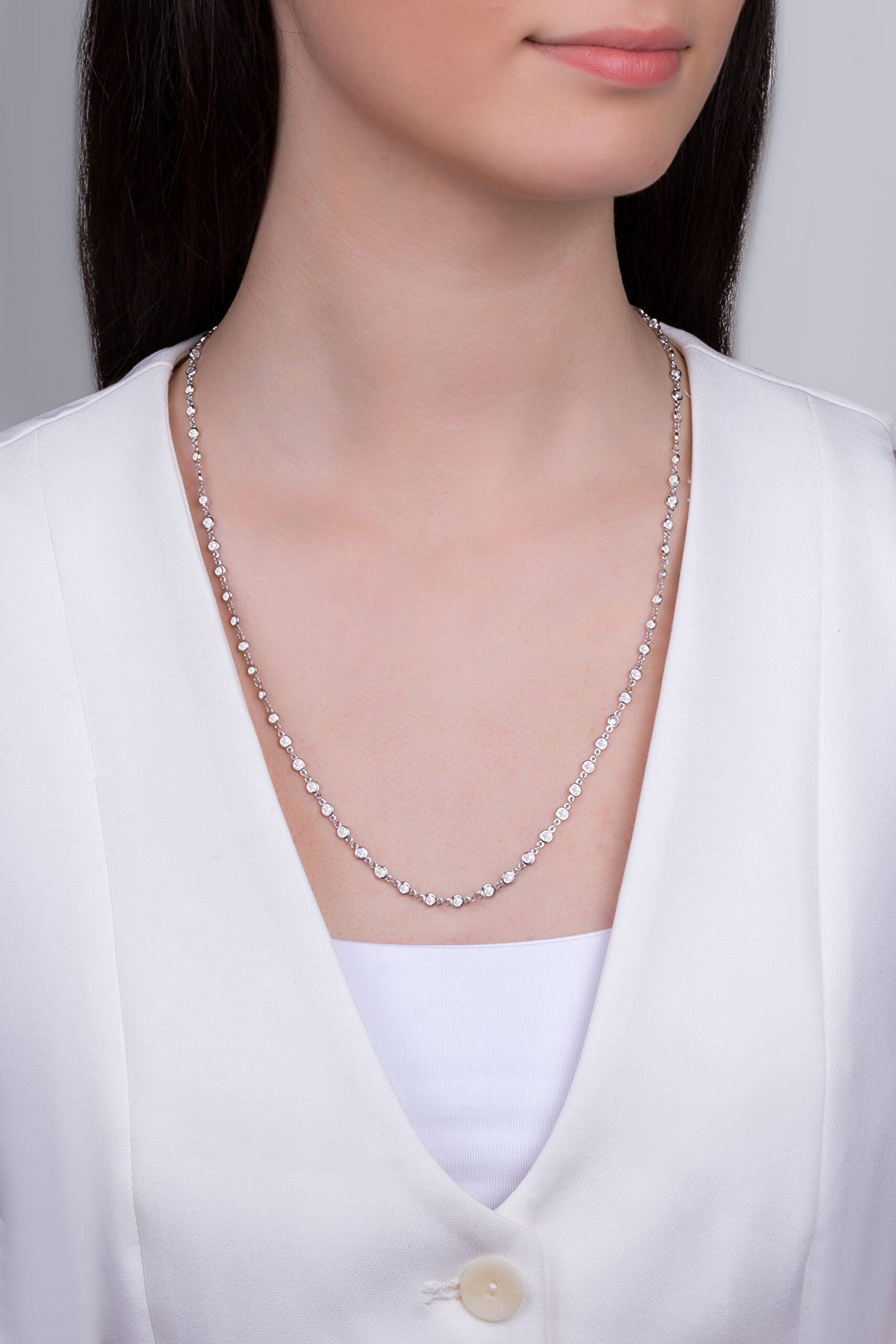 ⁠ Minimal Işıltı 18 Ayar Beyaz Altın Kaplama 65 Cm Gümüş Kolye_3}
