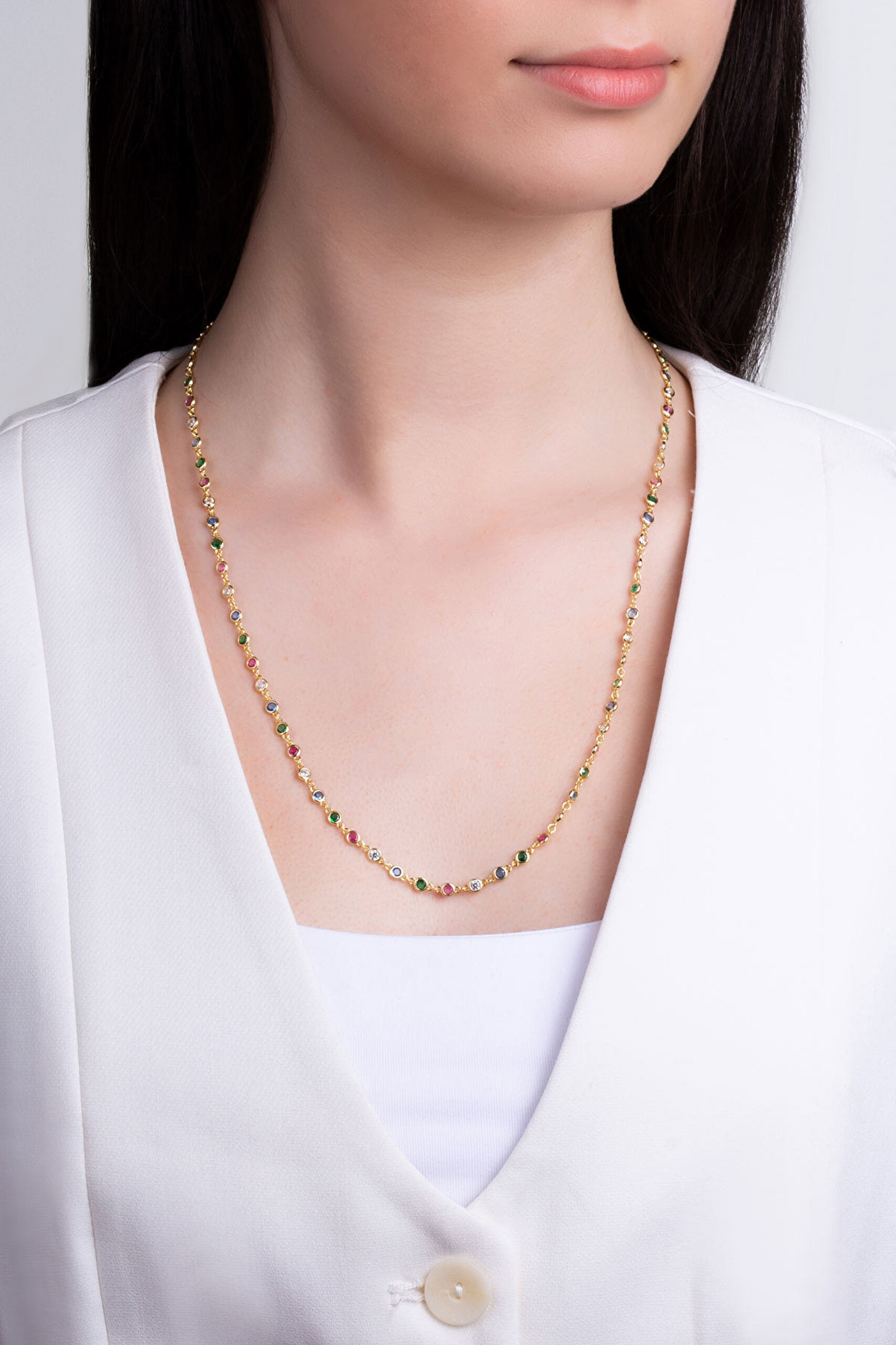 ⁠ Minimal Işıltı 18 Ayar Sarı Altın Kaplama 65 Cm Gümüş Kolye_3}