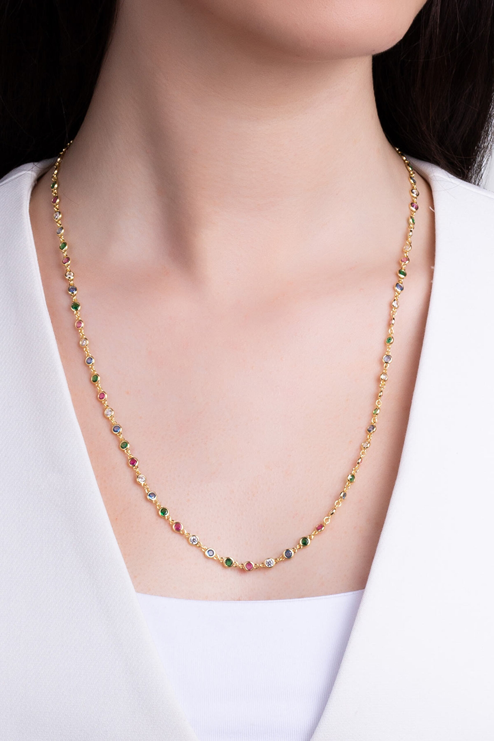 ⁠ Minimal Işıltı 18 Ayar Sarı Altın Kaplama 65 Cm Gümüş Kolye_1}