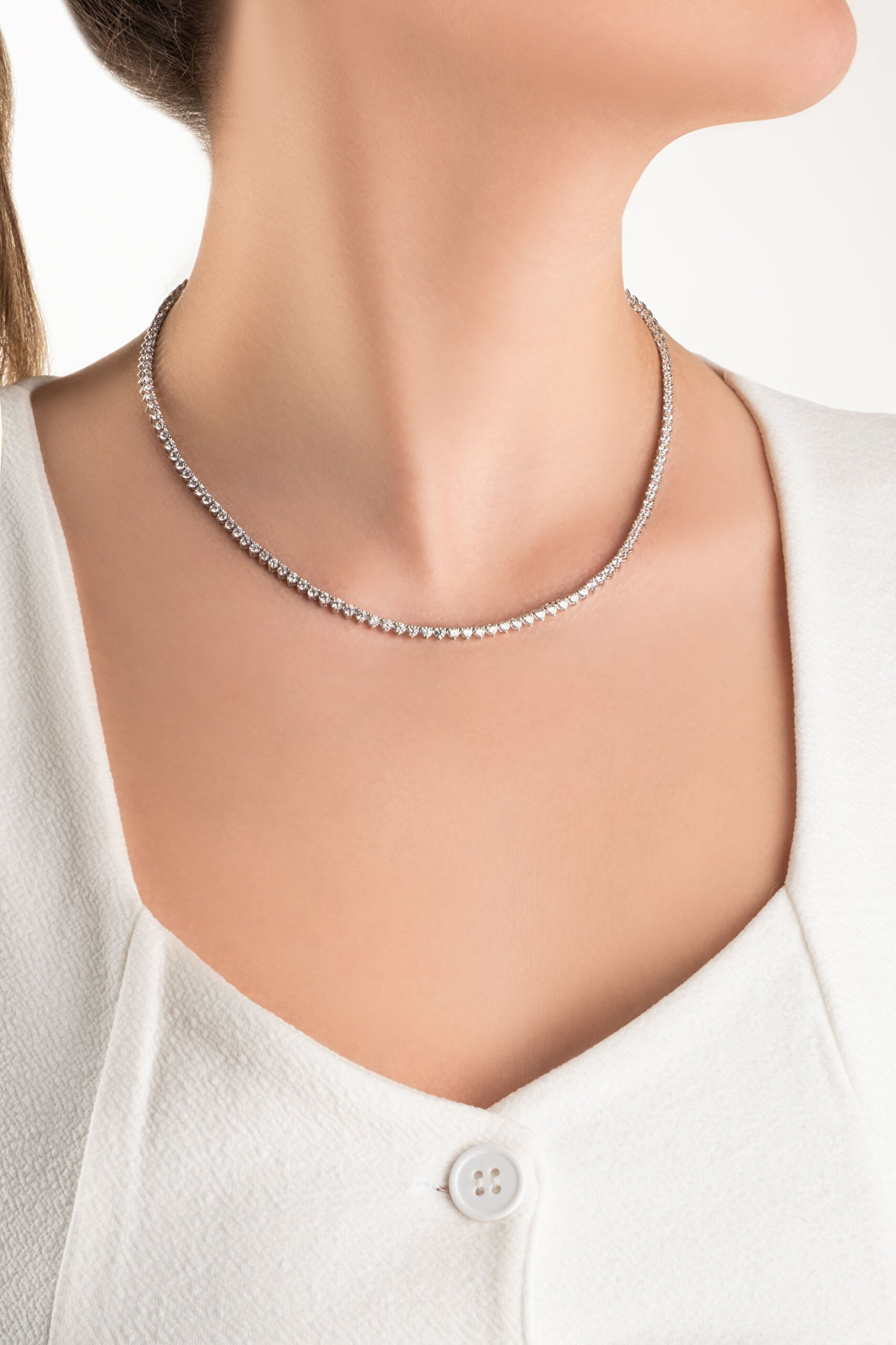 ⁠ Euphoria 18 Ayar Beyaz Altın Kaplama Gümüş Su Yolu Kolye_4}