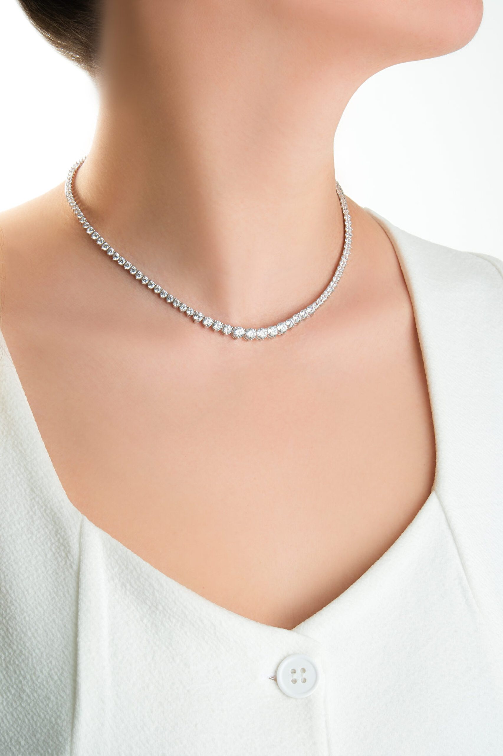 ⁠ Euphoria 18 Ayar Beyaz Altın Kaplama Gümüş Su Yolu Kolye_2}