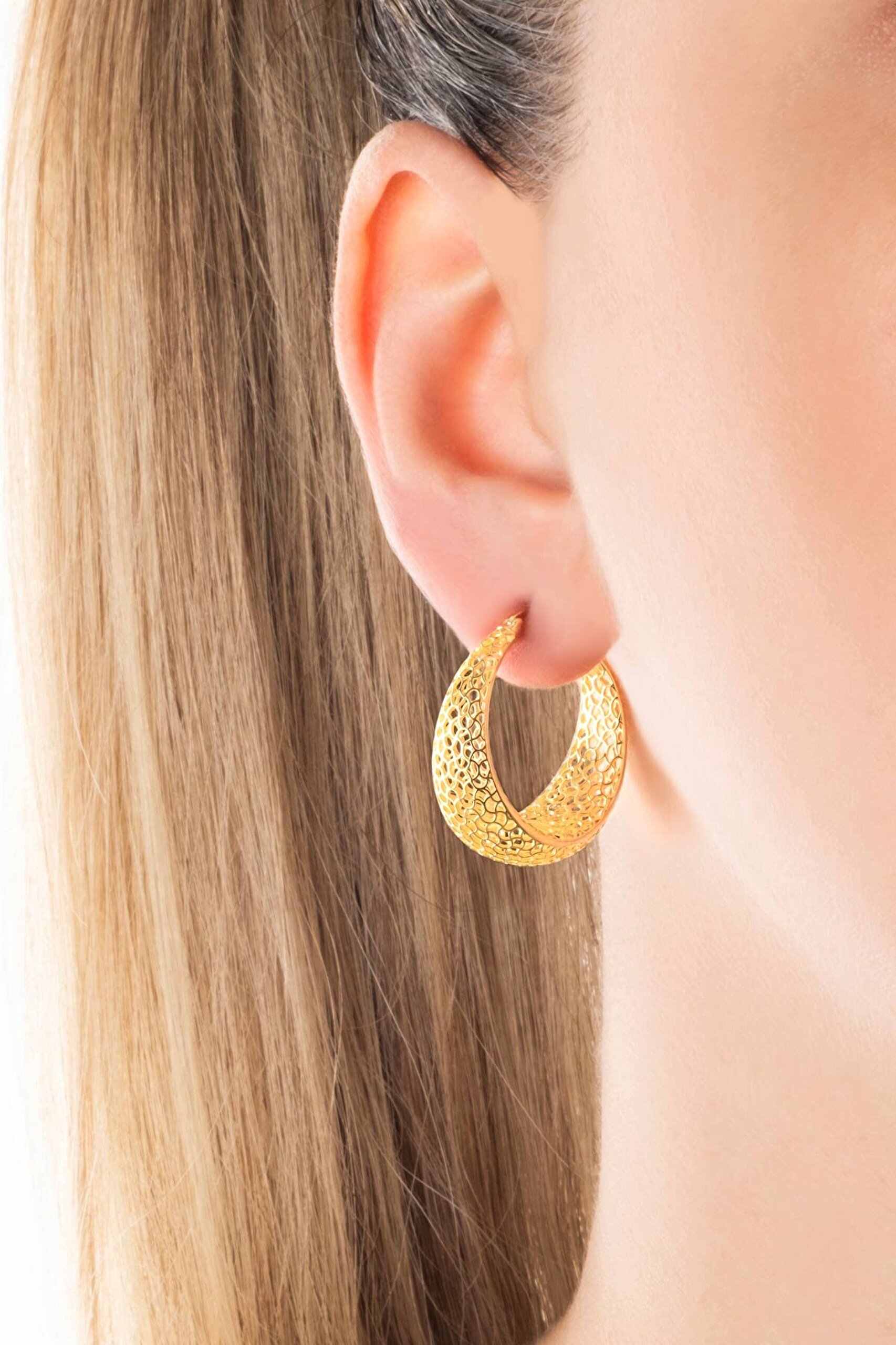 Saray Dokunuşu 18 Ayar Sarı Altın Kaplama Gümüş Halka Küpe - 1