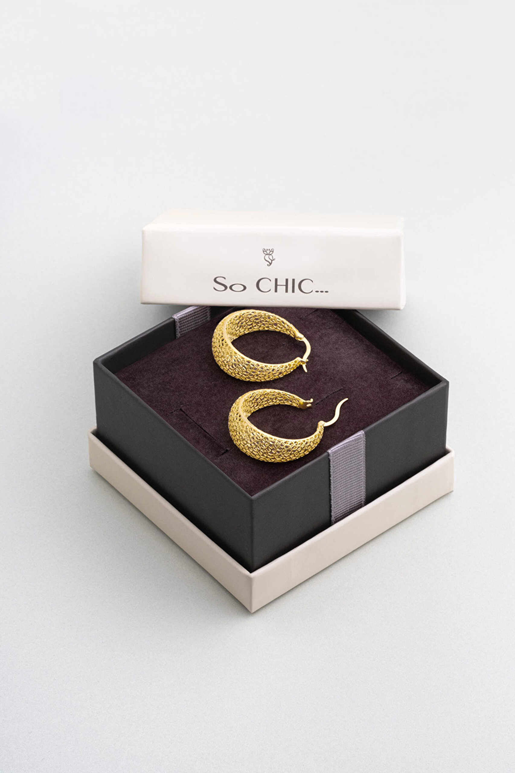 Saray Dokunuşu 18 Ayar Sarı Altın Kaplama Gümüş Halka Küpe - 4