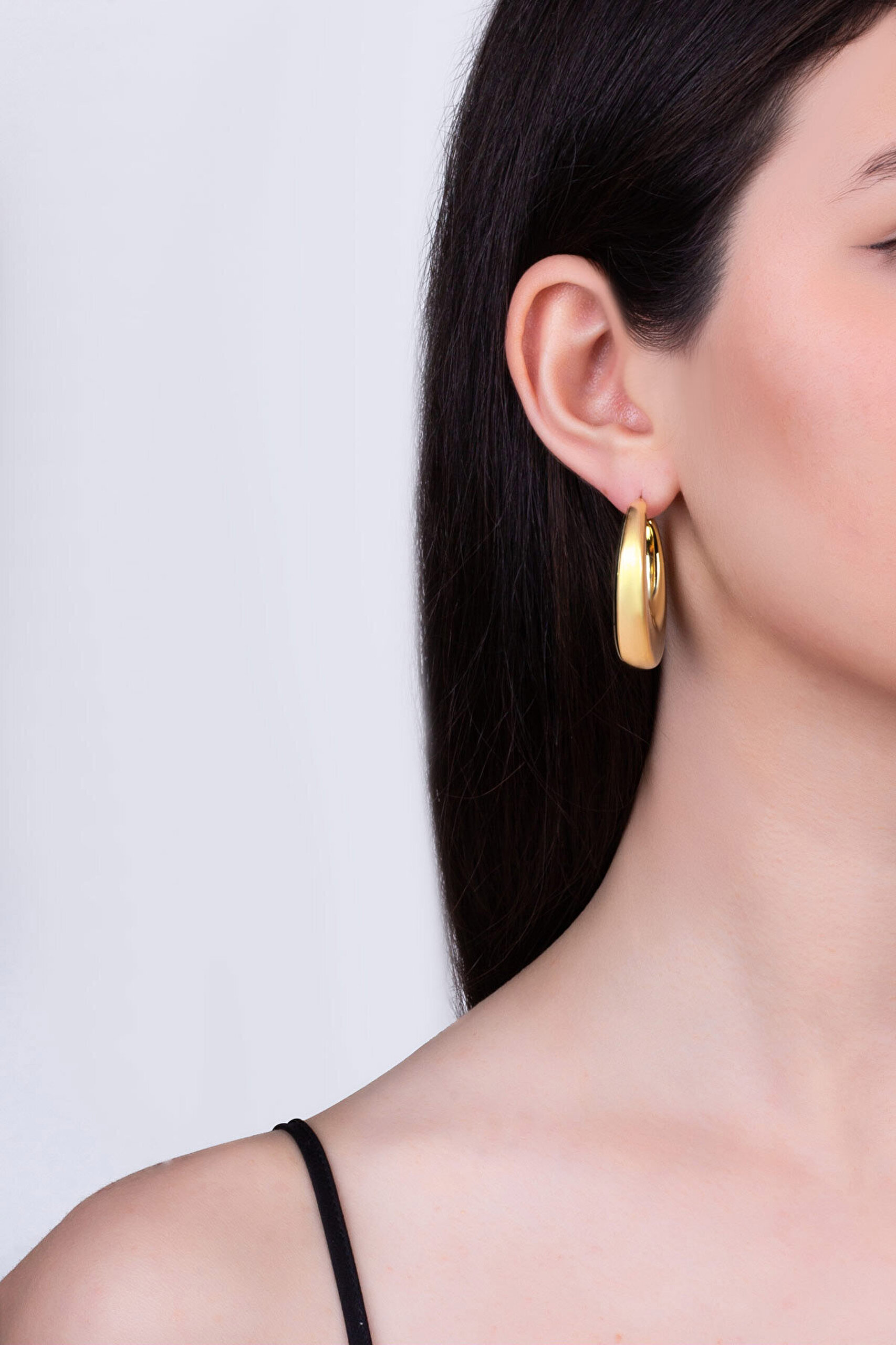 Felix 18 Ayar Sarı Altın Kaplama Gümüş Halka Küpe - 3