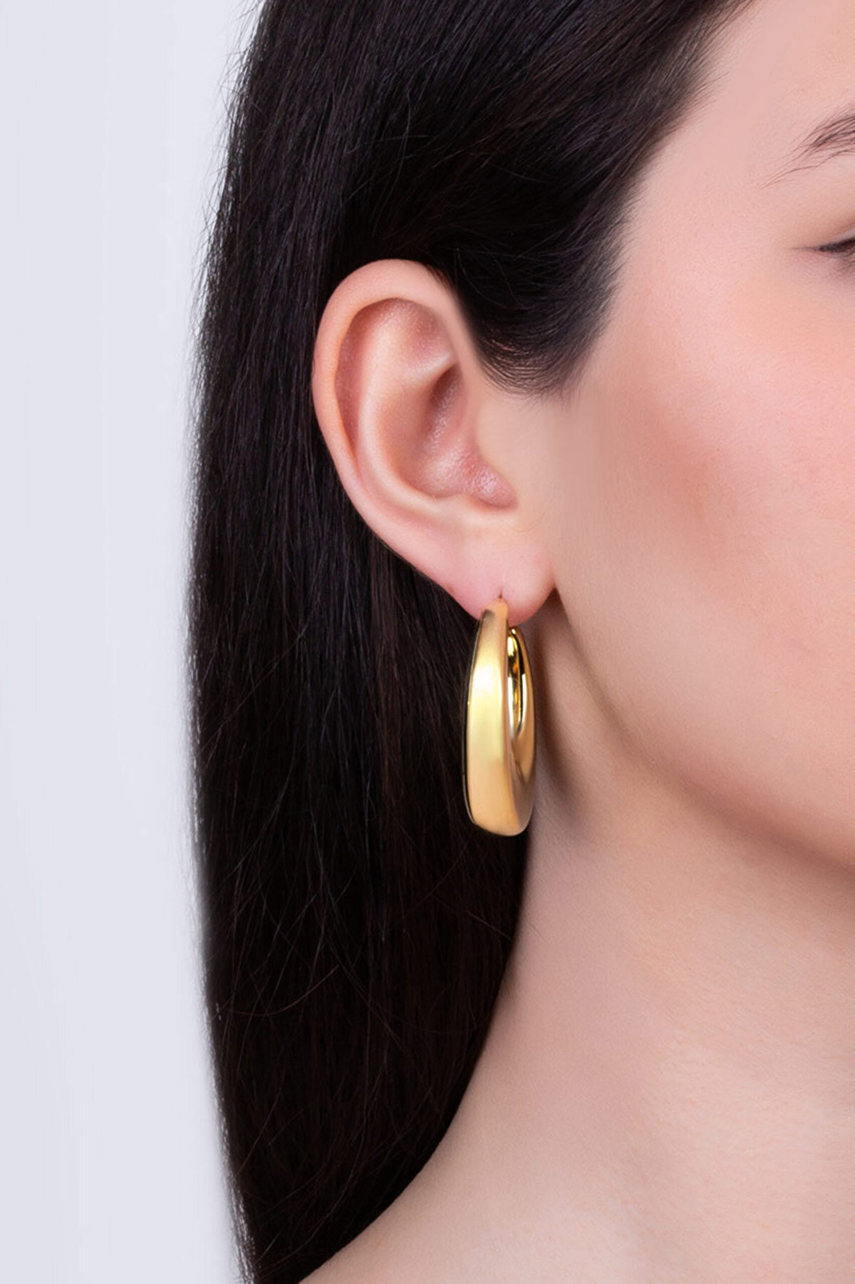 Felix 18 Ayar Sarı Altın Kaplama Gümüş Halka Küpe - 1