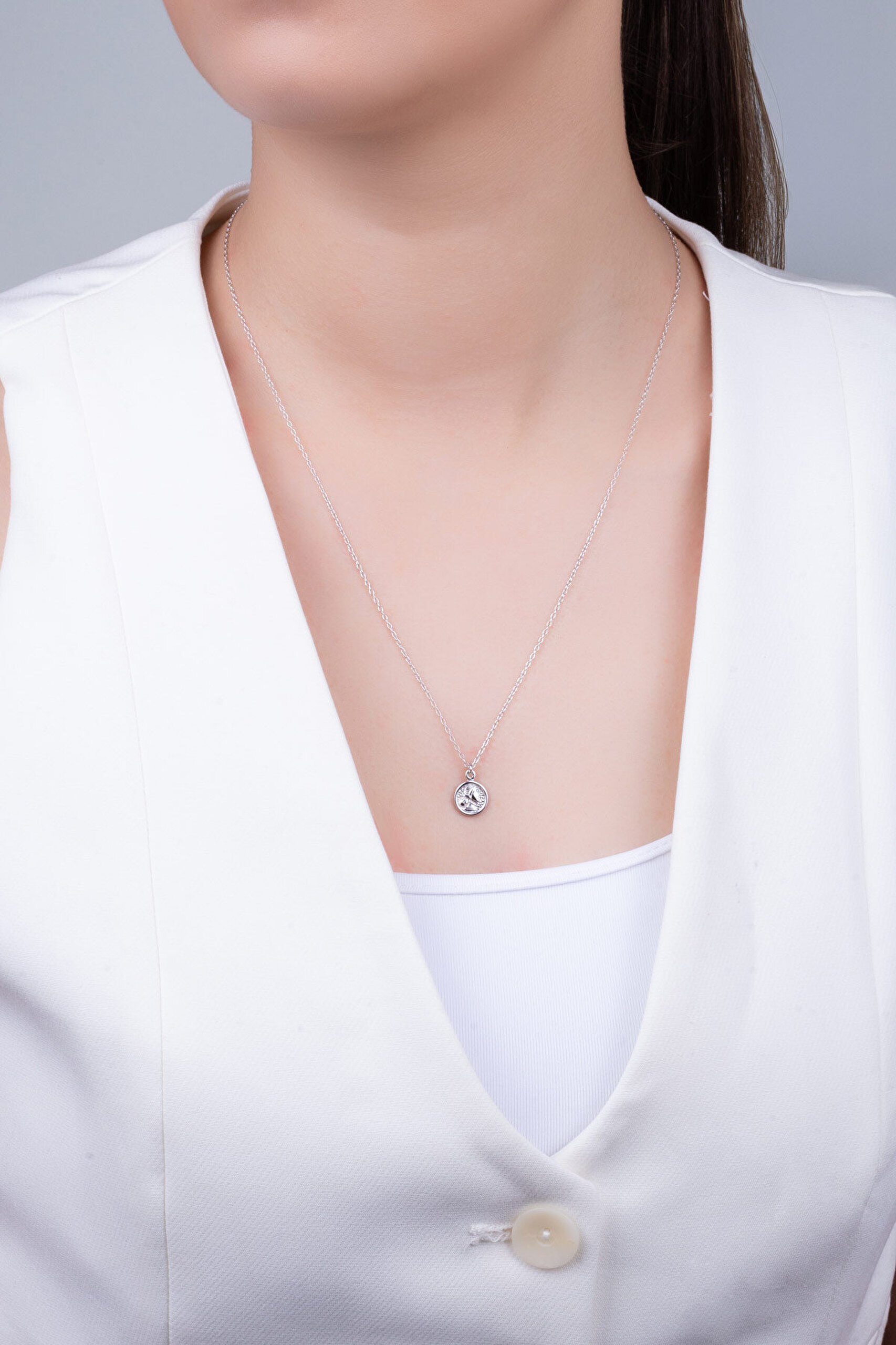 Minimal Totem 18 Ayar Beyaz Altın Kaplama 60 Cm Gümüş Uzun Kolye - 3