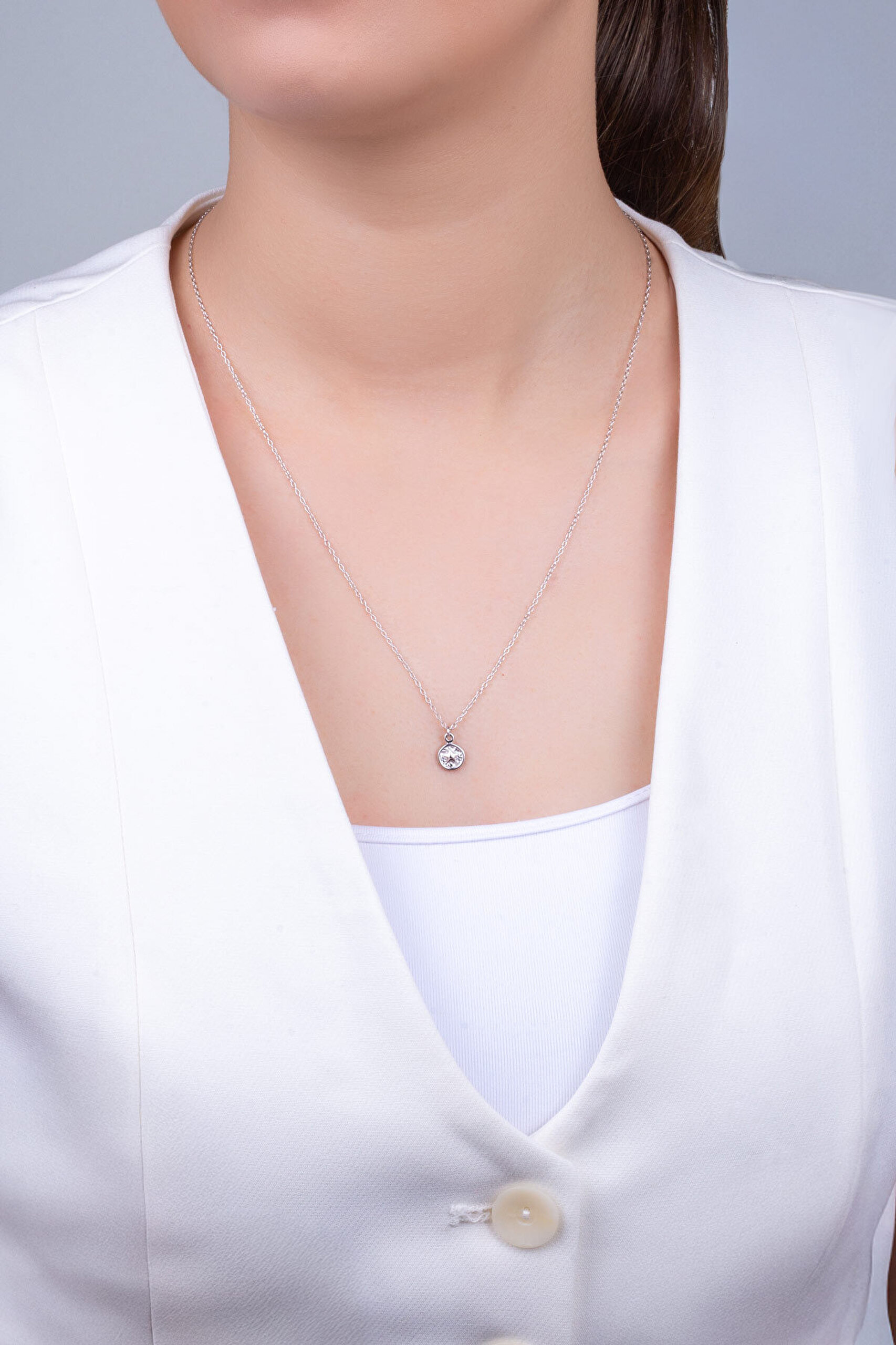 Şans Yıldızı 18 Ayar Beyaz Altın Kaplama 60 Cm Gümüş Uzun Kolye - 3