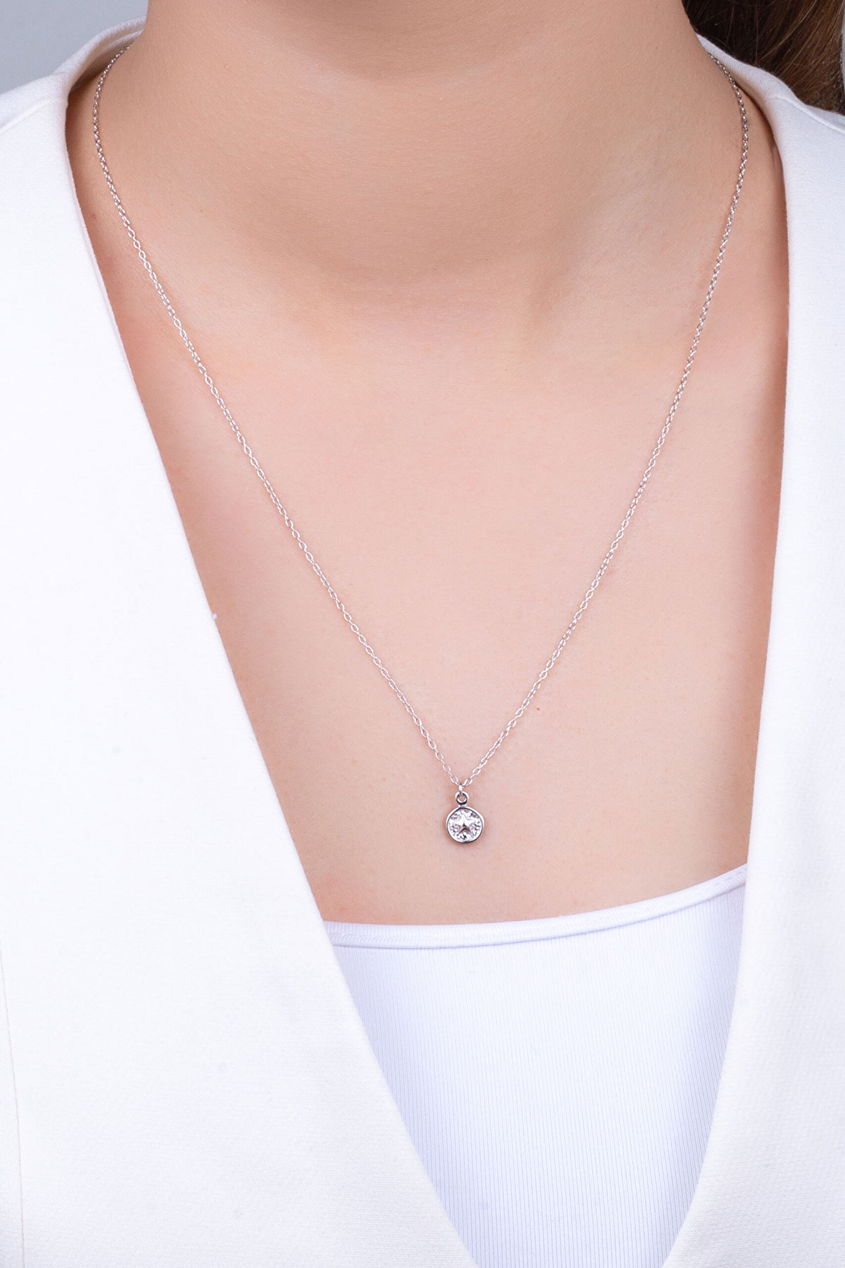 Şans Yıldızı 18 Ayar Beyaz Altın Kaplama 60 Cm Gümüş Uzun Kolye - 1