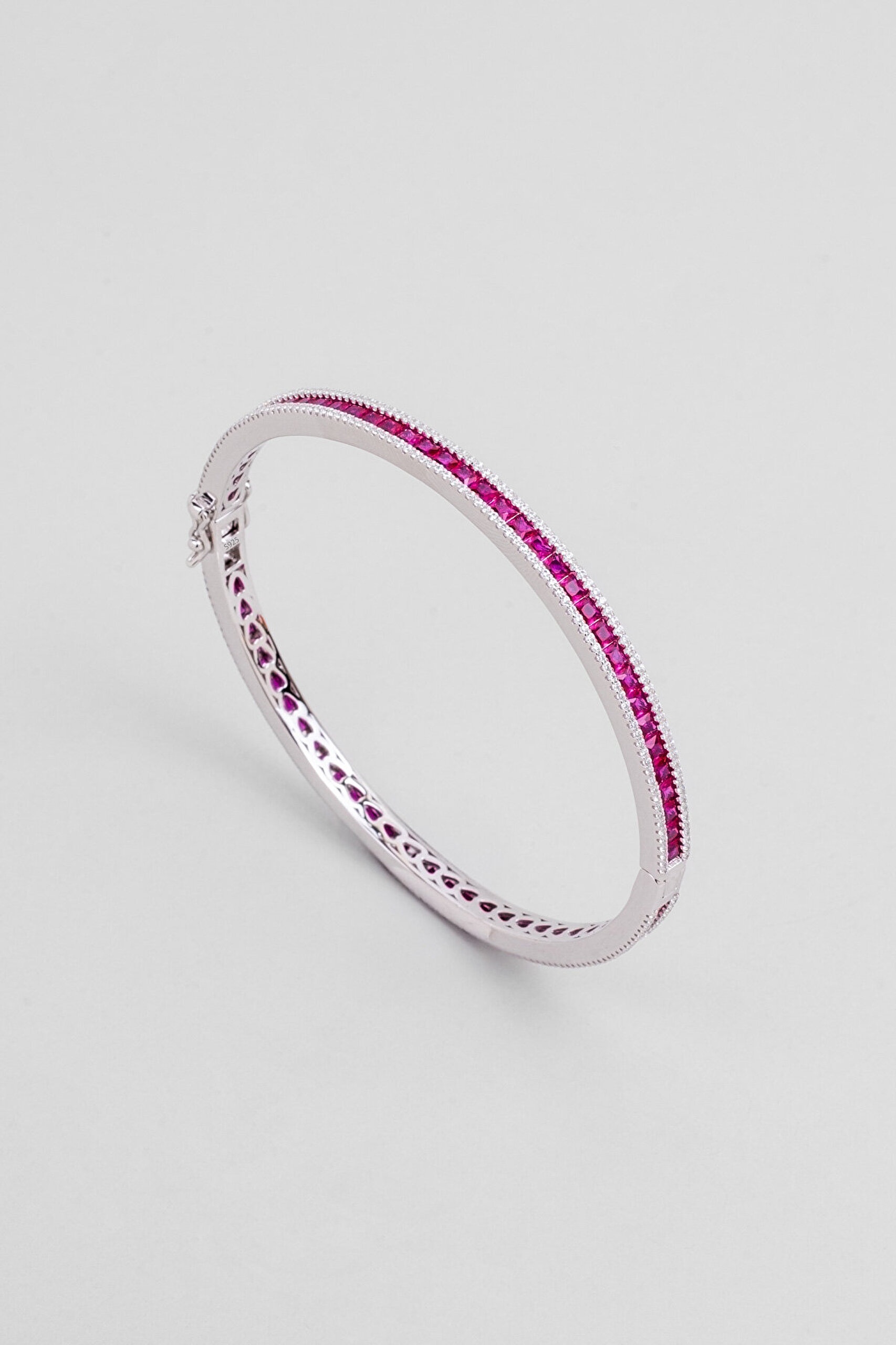 Pembe Maia 18 Ayar Beyaz Altın Kaplama Gümüş Kelepçe Bileklik - 0