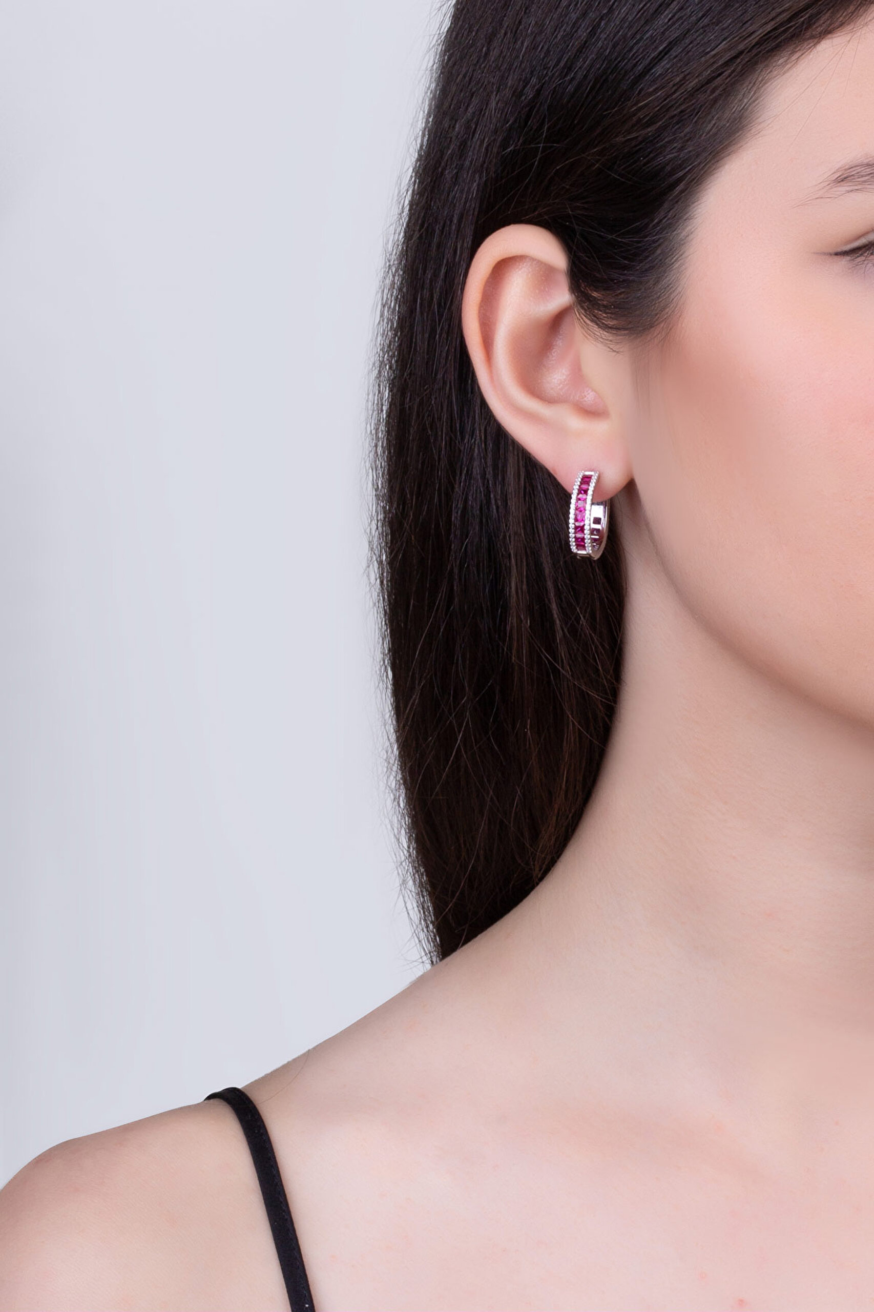 ⁠ Maia 18 Ayar Beyaz Altın Kaplama Gümüş Halka Küpe_3}