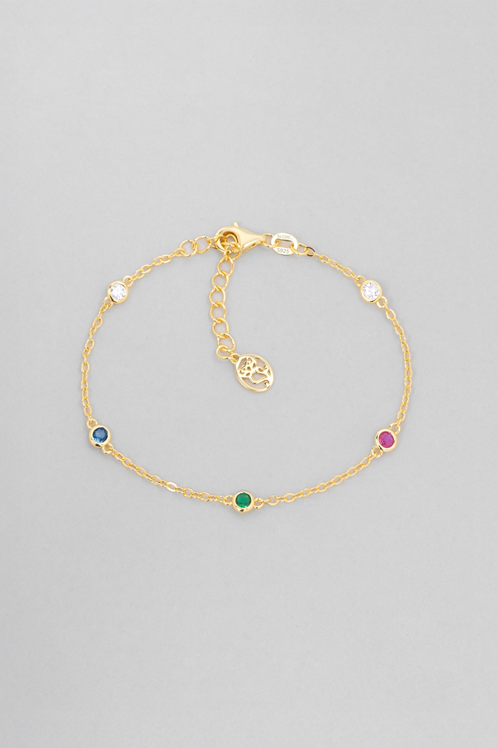 ⁠ Gökkuşağı Masalı 18 Ayar Sarı Altın Kaplama 19 Cm Gümüş Bileklik_0}