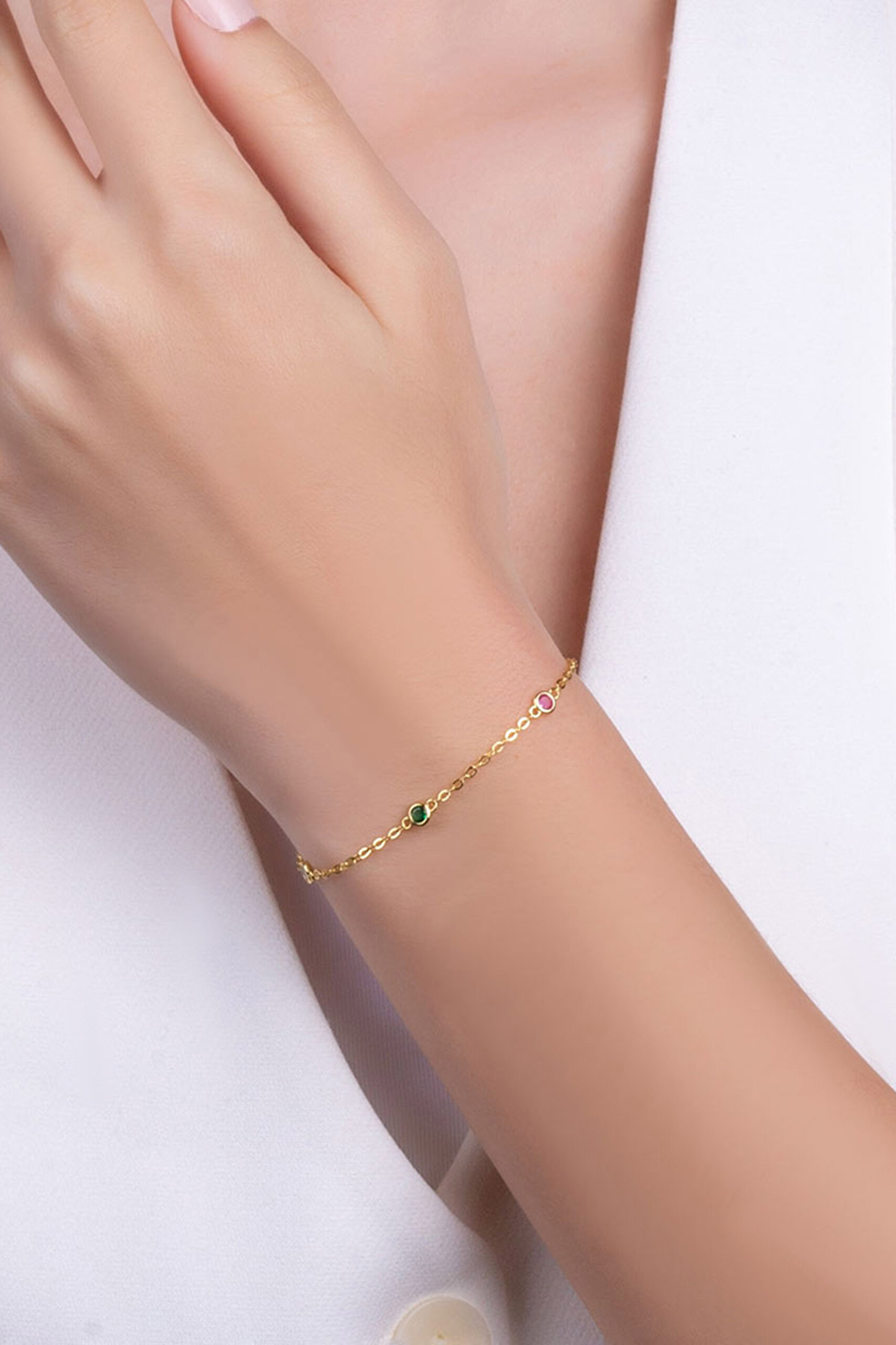 ⁠ Gökkuşağı Masalı 18 Ayar Sarı Altın Kaplama 19 Cm Gümüş Bileklik_1}