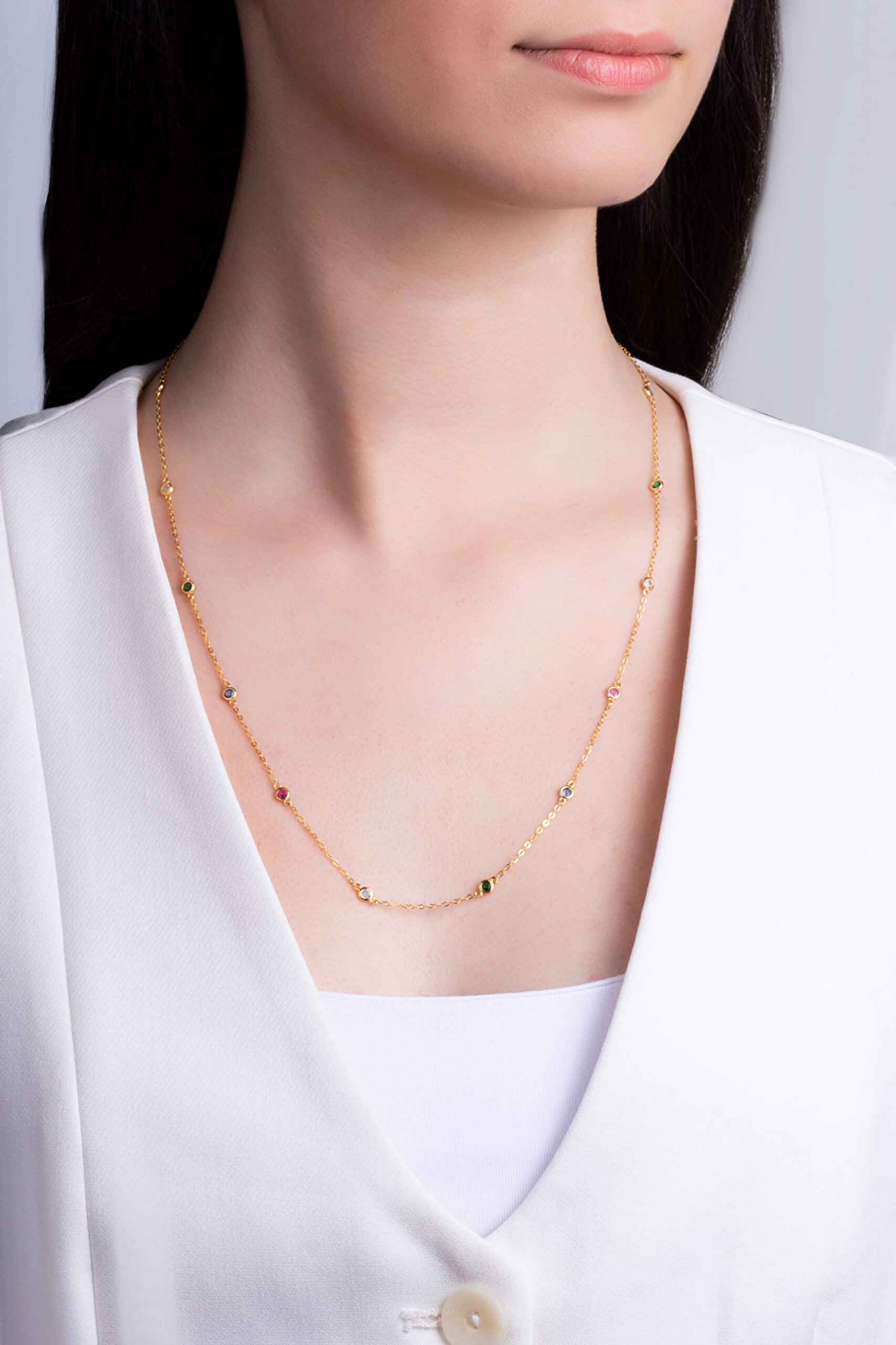 ⁠ Gökkuşağı Masalı 18 Ayar Sarı Altın Kaplama 65 Cm Gümüş Kolye_3}