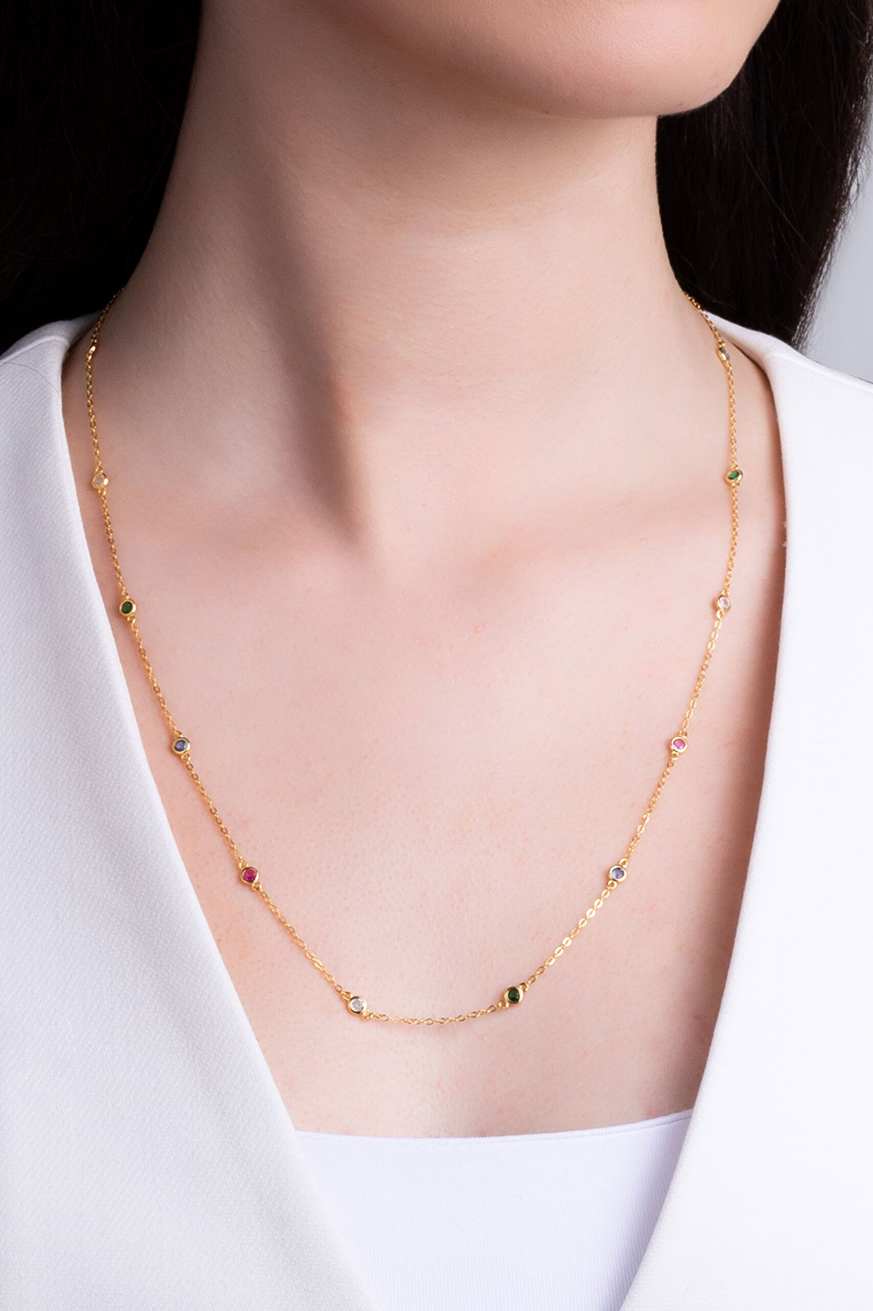 ⁠ Gökkuşağı Masalı 18 Ayar Sarı Altın Kaplama 65 Cm Gümüş Kolye_1}