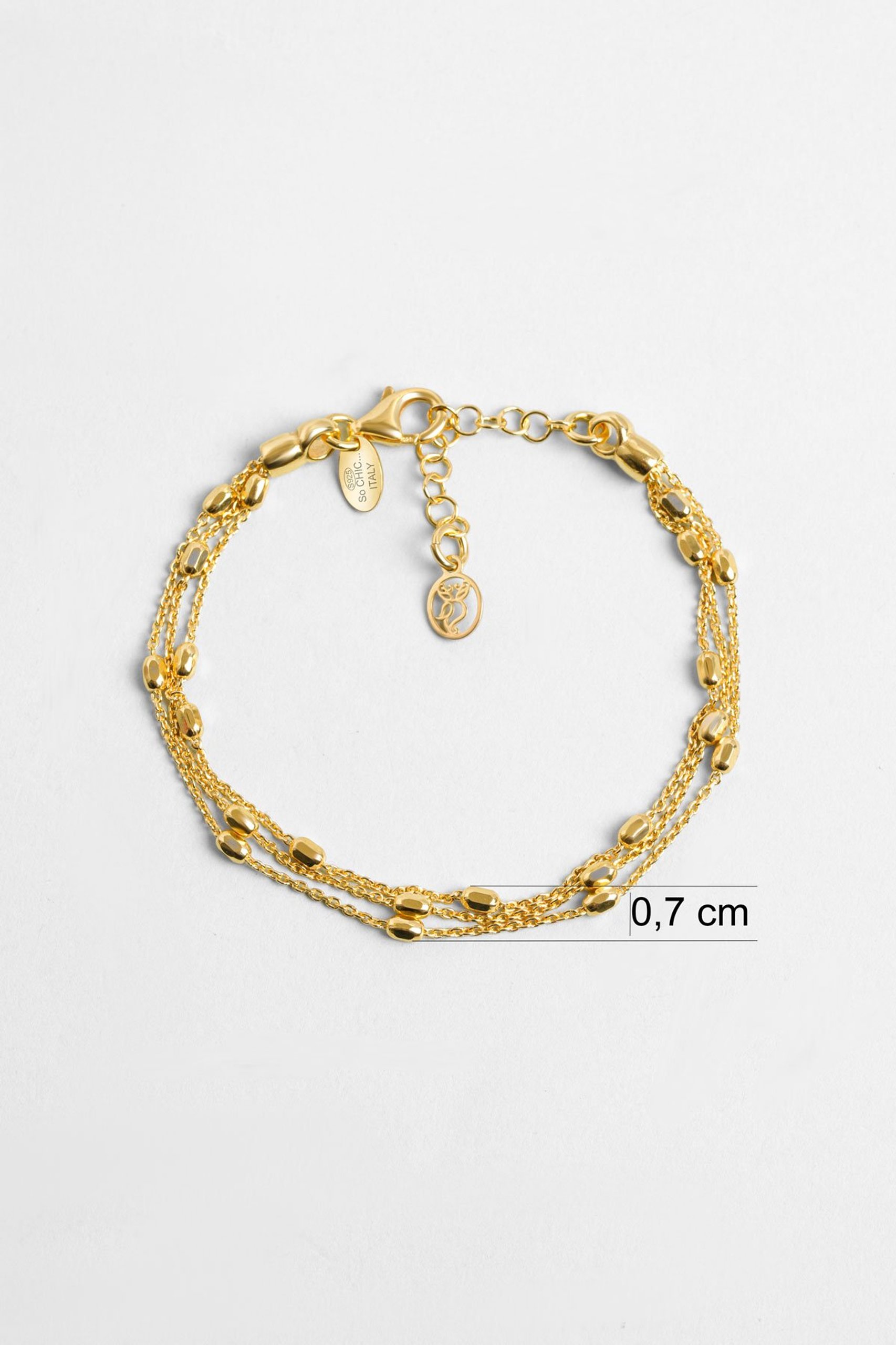 Livia İtalyan 18 Ayar Sarı Altın Kaplama 19 Cm Üç Sıra Gümüş Bileklik - 2