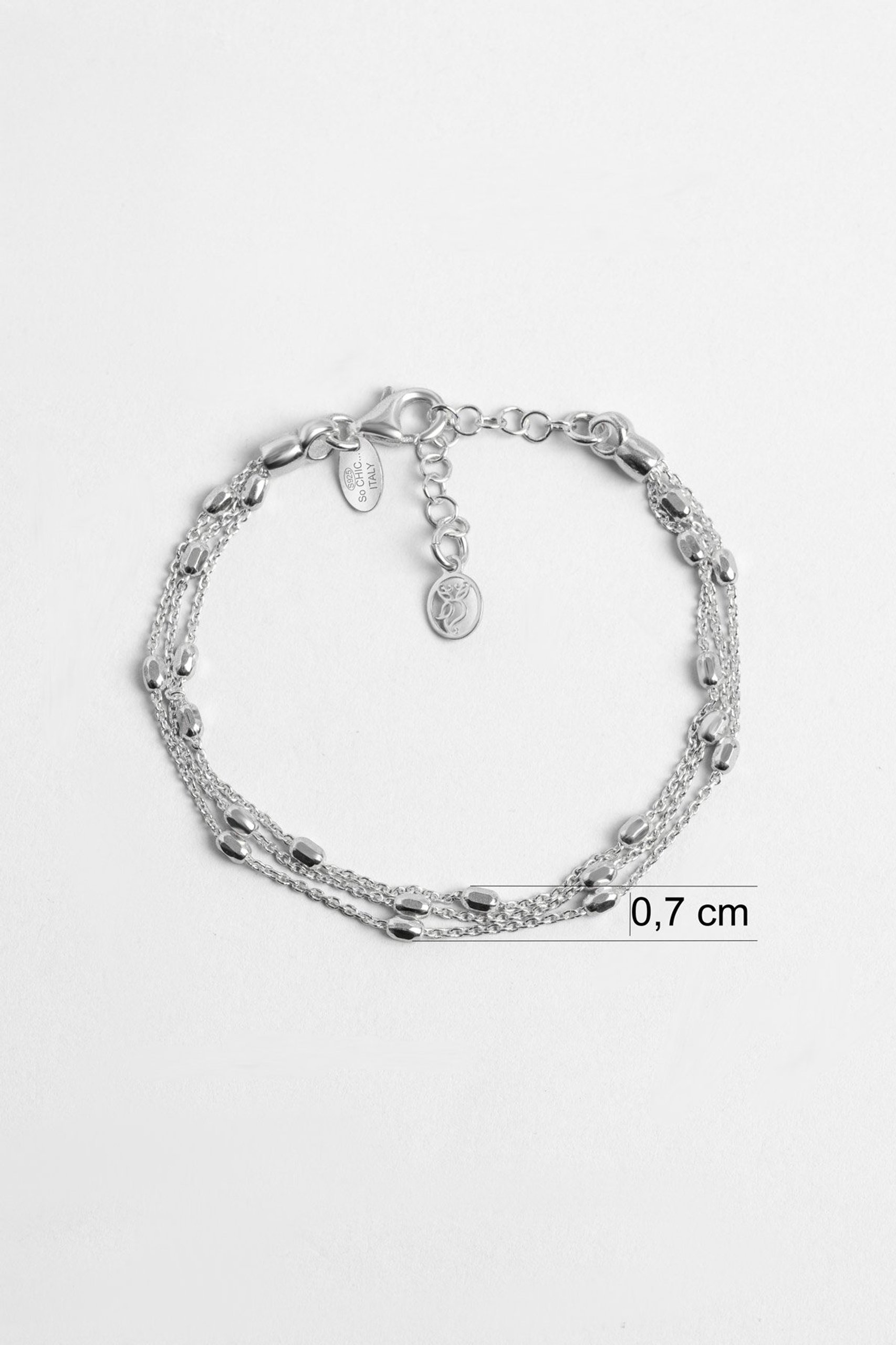 Livia İtalyan 18 Ayar Beyaz Altın Kaplama 19 Cm Üç Sıra Gümüş Bileklik - 2
