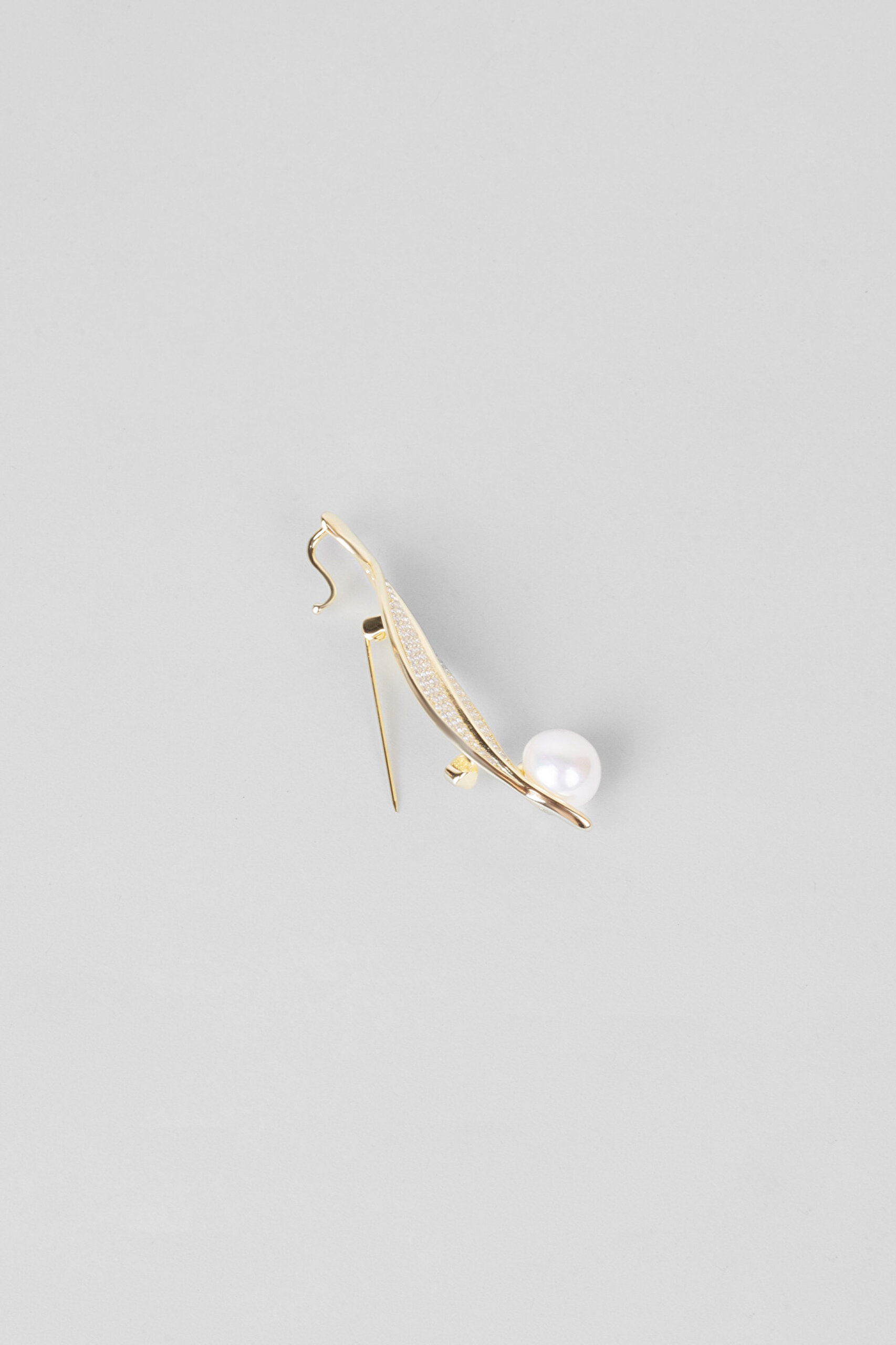 Bahar Yaprağı 18 Ayar Sarı Altın Kaplama Gümüş İnci Broş - 4