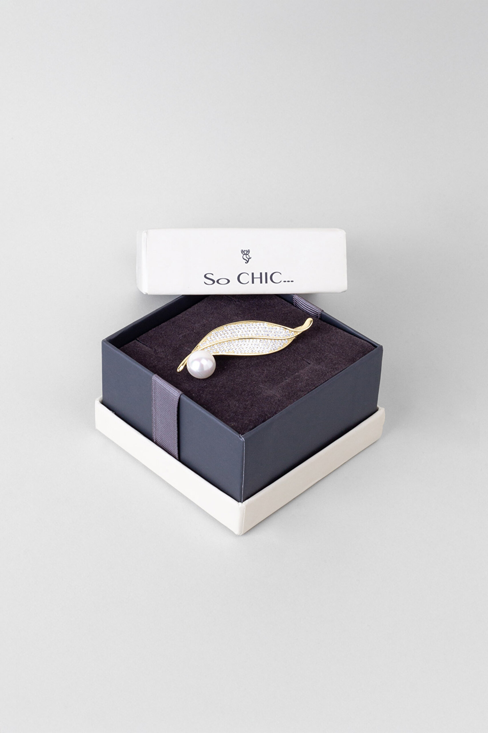 Bahar Yaprağı 18 Ayar Sarı Altın Kaplama Gümüş İnci Broş - 5