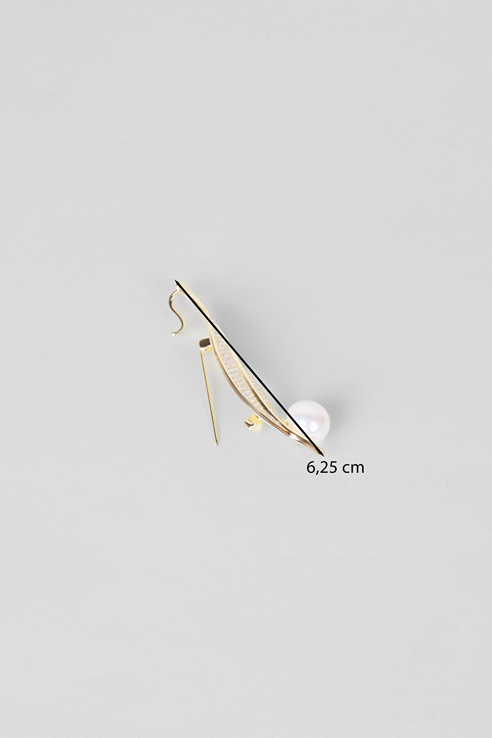 Bahar Yaprağı 18 Ayar Sarı Altın Kaplama Gümüş İnci Broş - 2