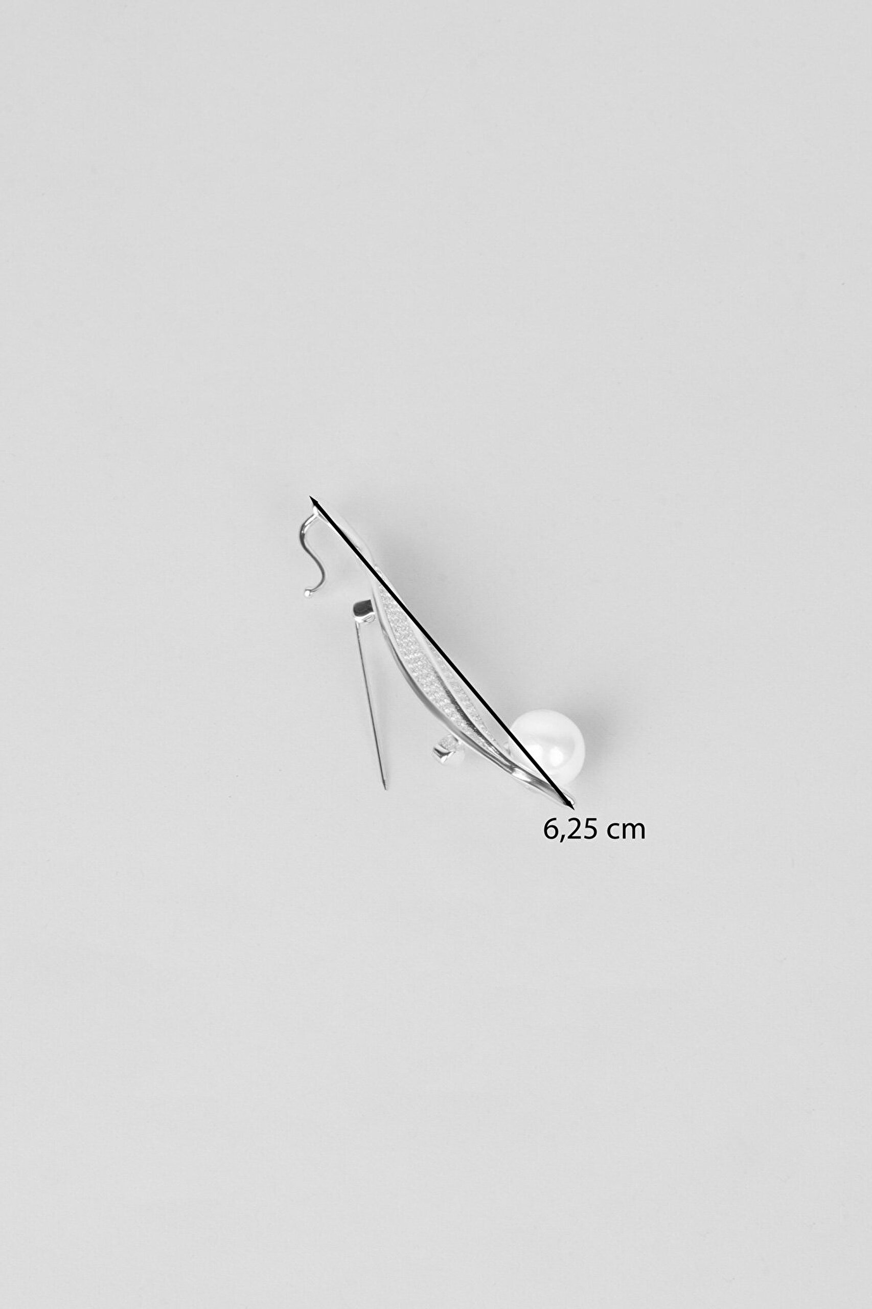 Bahar Yaprağı 18 Ayar Beyaz Altın Kaplama Gümüş İnci Broş - 2