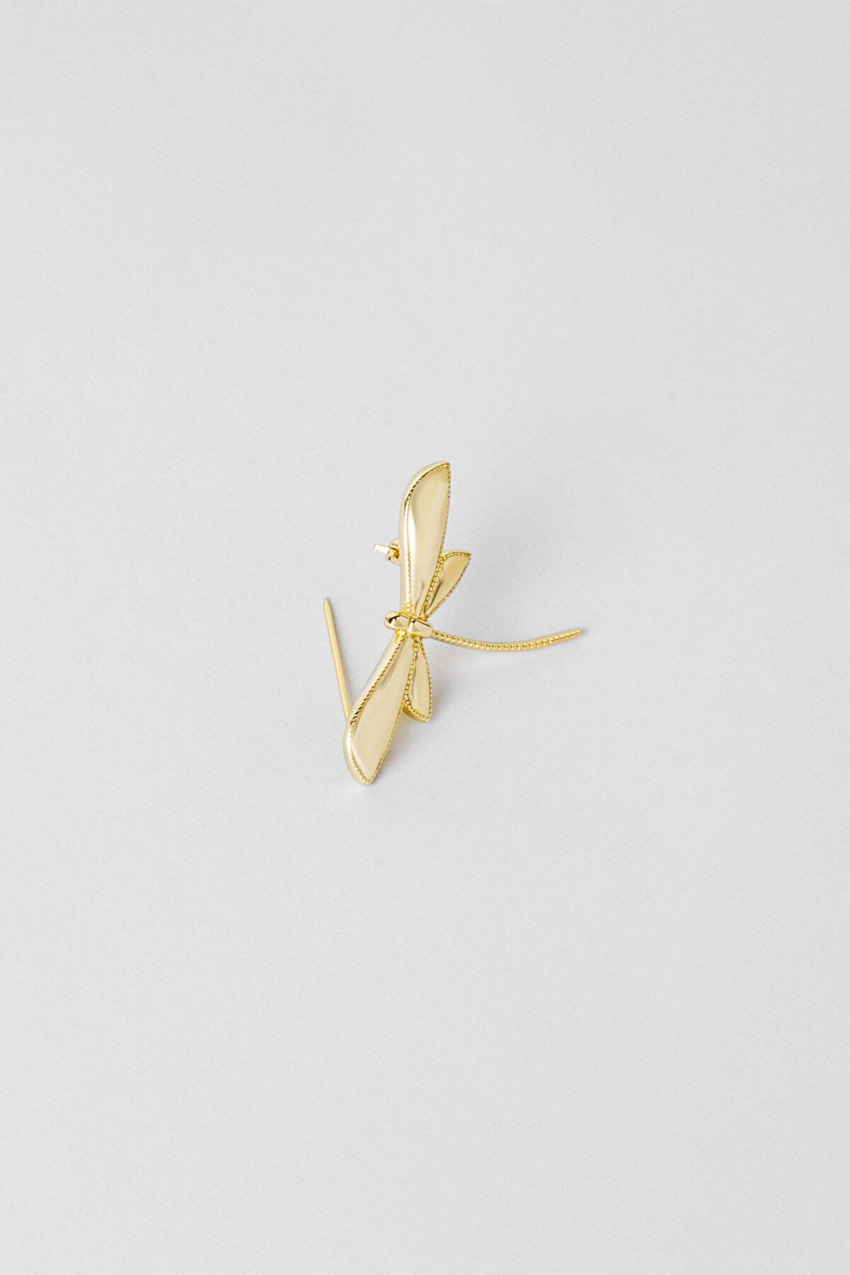 Işıltılı Yusufçuk 18 Ayar Sarı Altın Kaplama Gümüş Broş - 4