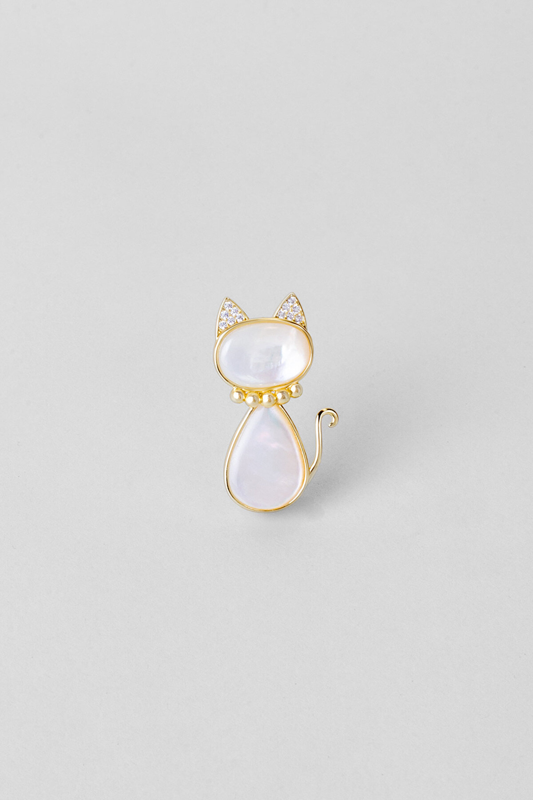 Sevimli Kedi 18 Ayar Sarı Altın Kaplama Gümüş Broş - 0