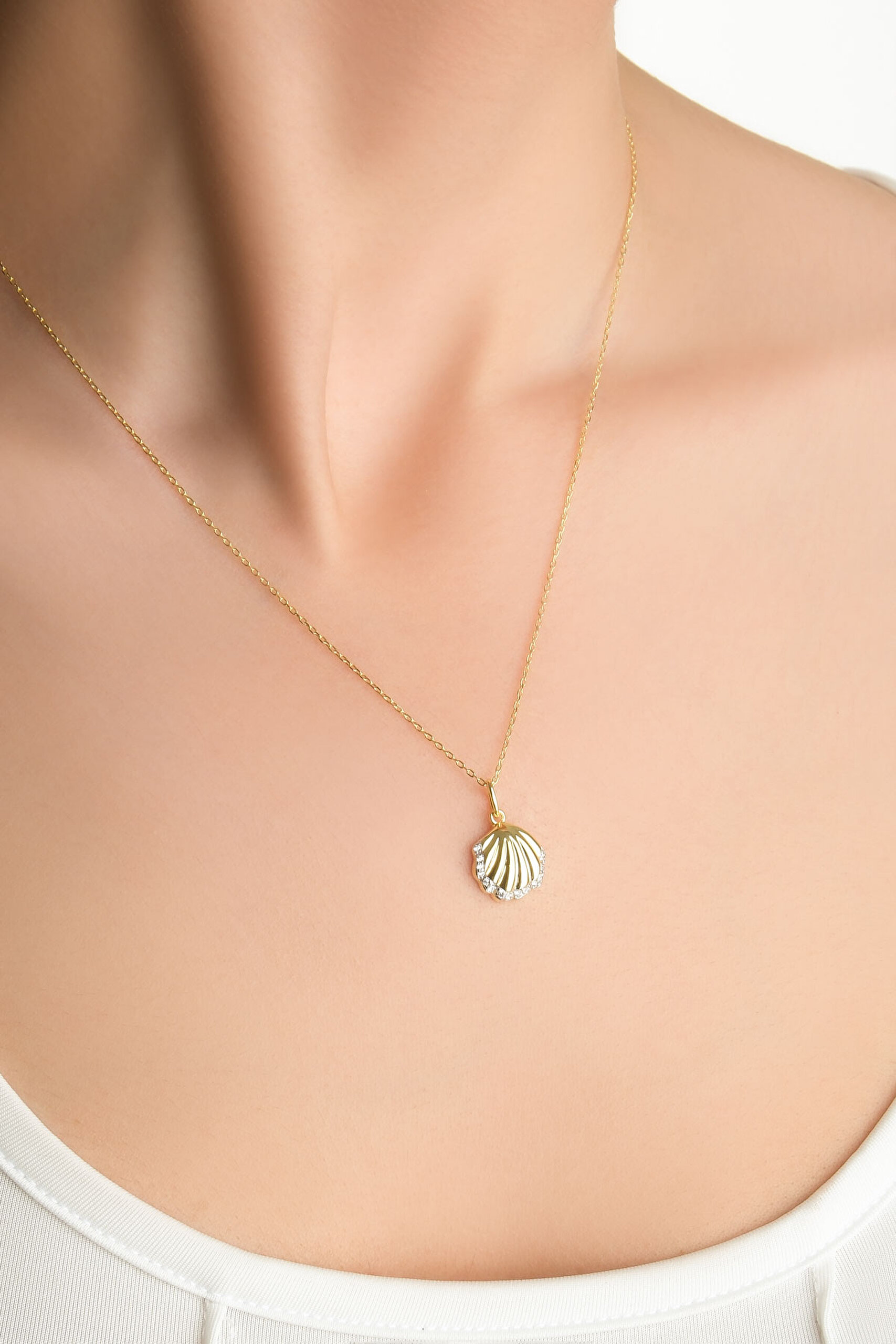 ⁠ Deniz Kabuğu 18 Ayar Sarı Altın Kaplama 45 Cm Gümüş Kolye_1}