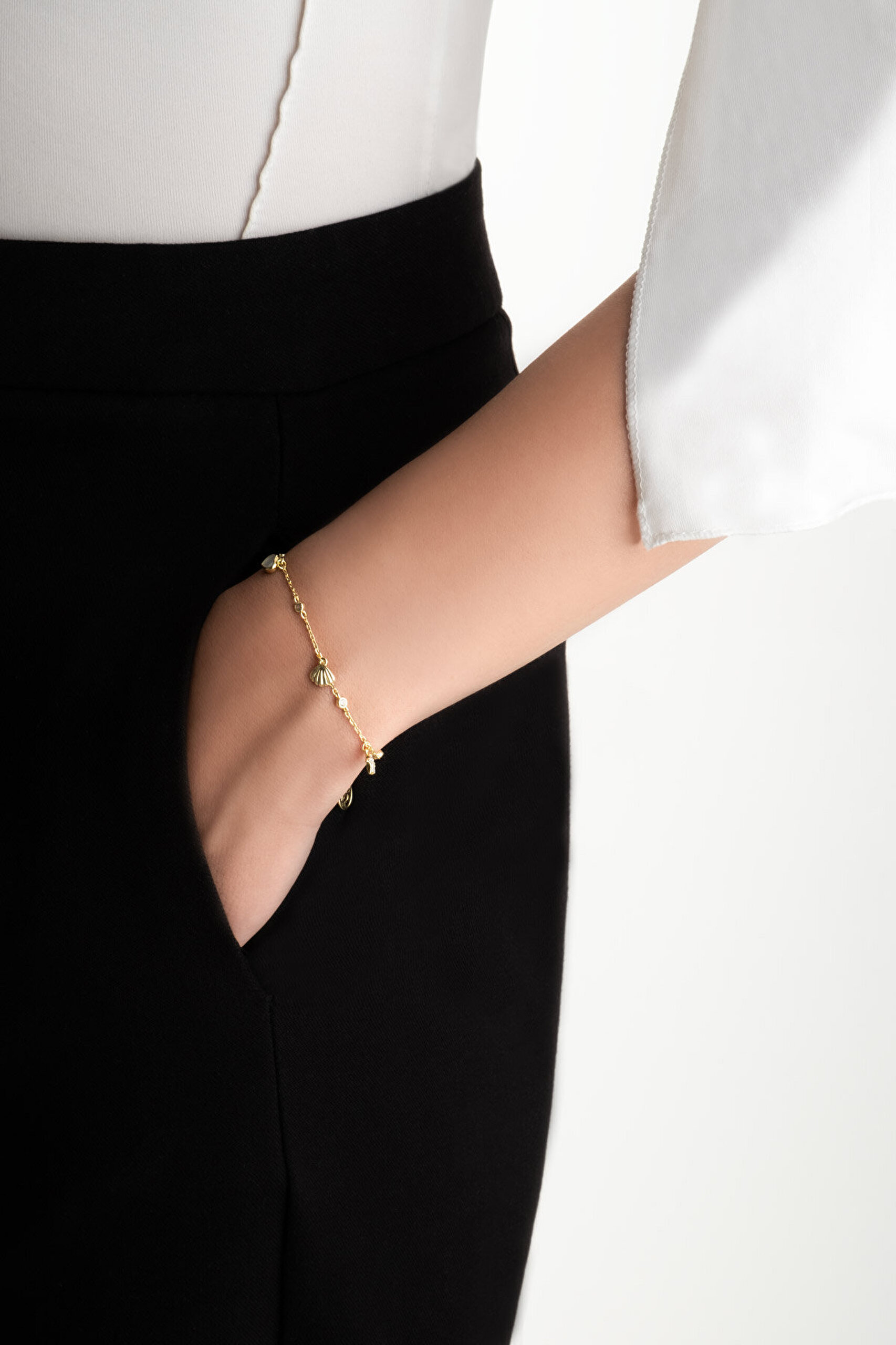 Yaz İkonları 18 Ayar Sarı Altın Kaplama 19 Cm Gümüş Bileklik - 3