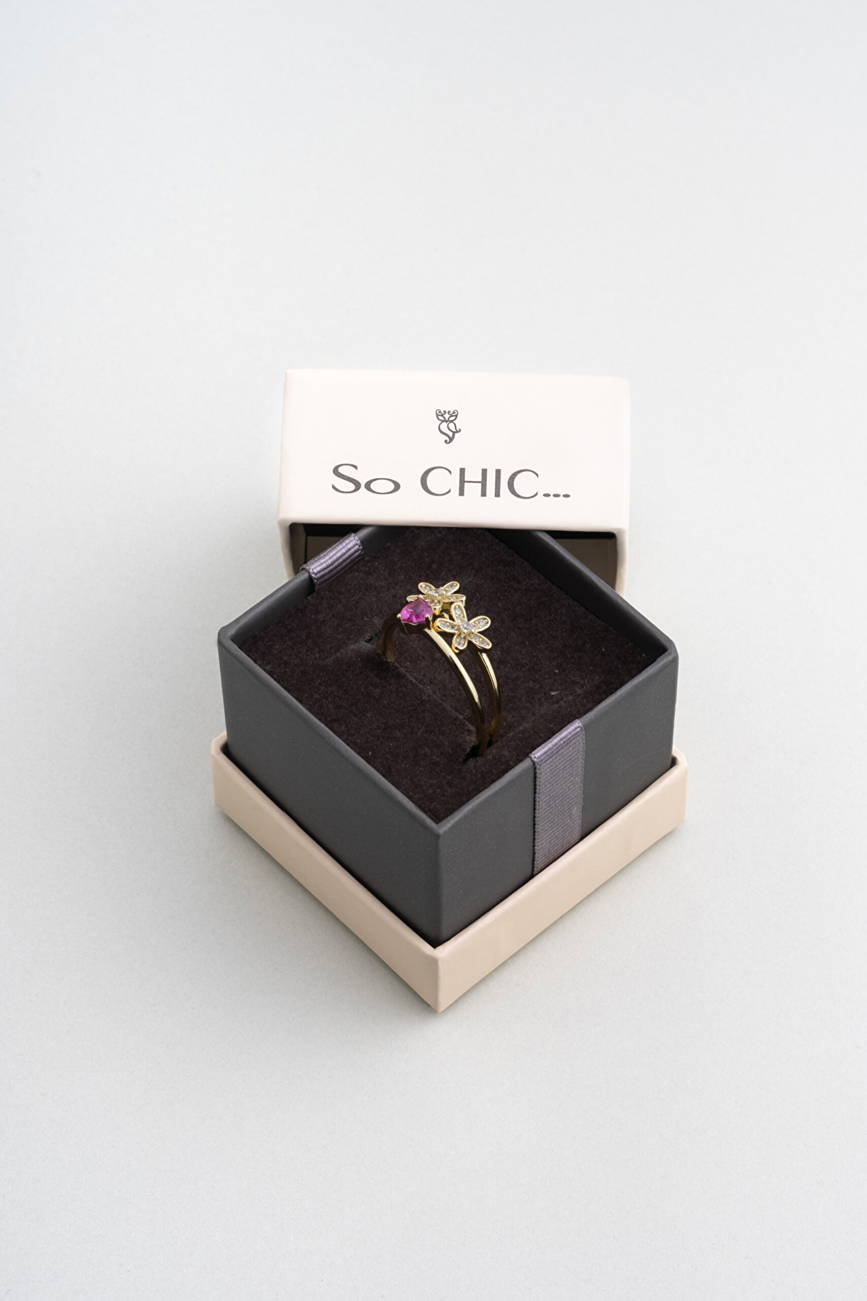 ⁠ Aşk Çiçeği 18 Ayar Sarı Altın Kaplama Gümüş İkili Yüzük_4}