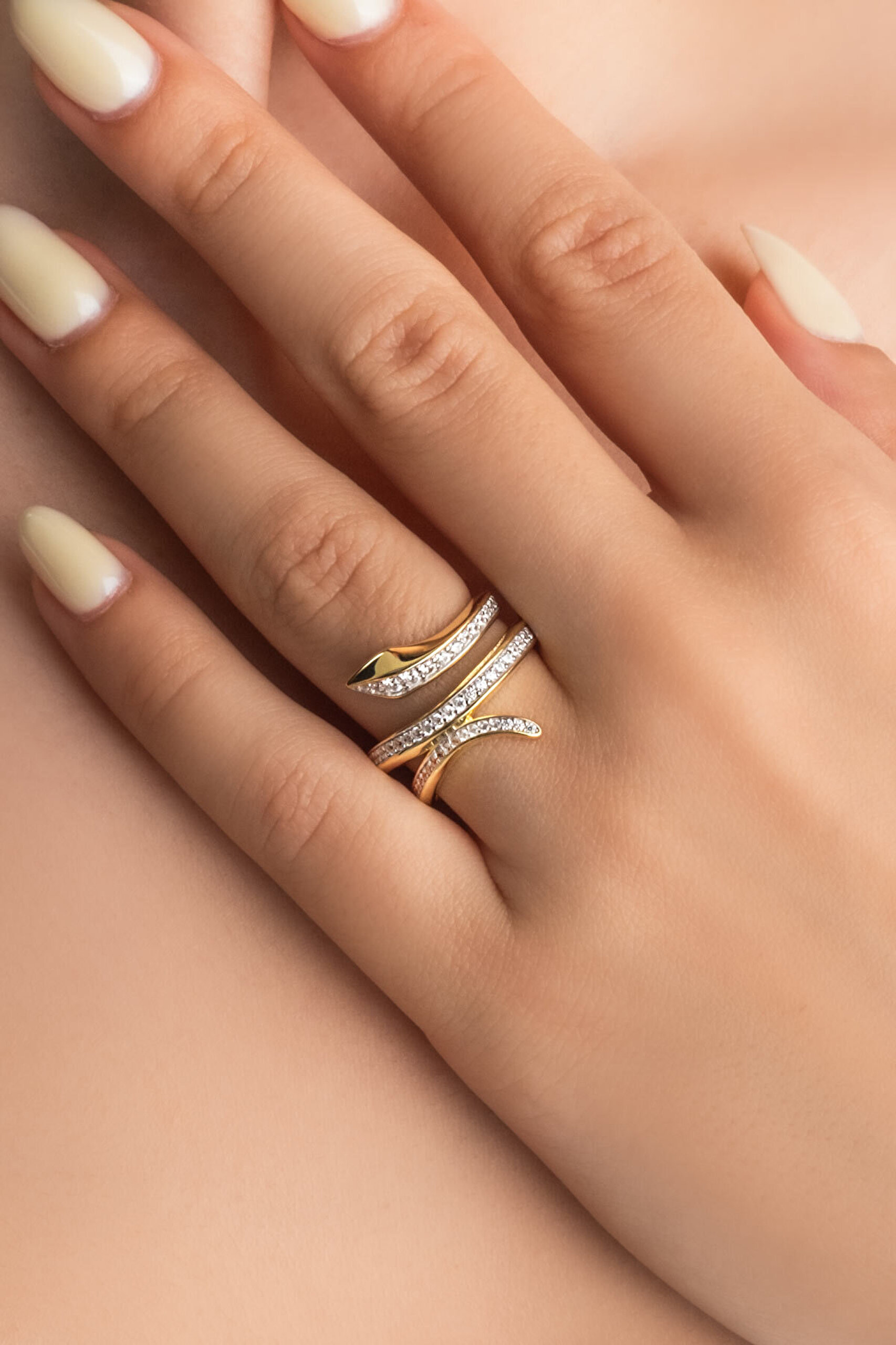 Medusa Yılanı 18 Ayar Sarı Altın Kaplama Gümüş Yüzük - 1