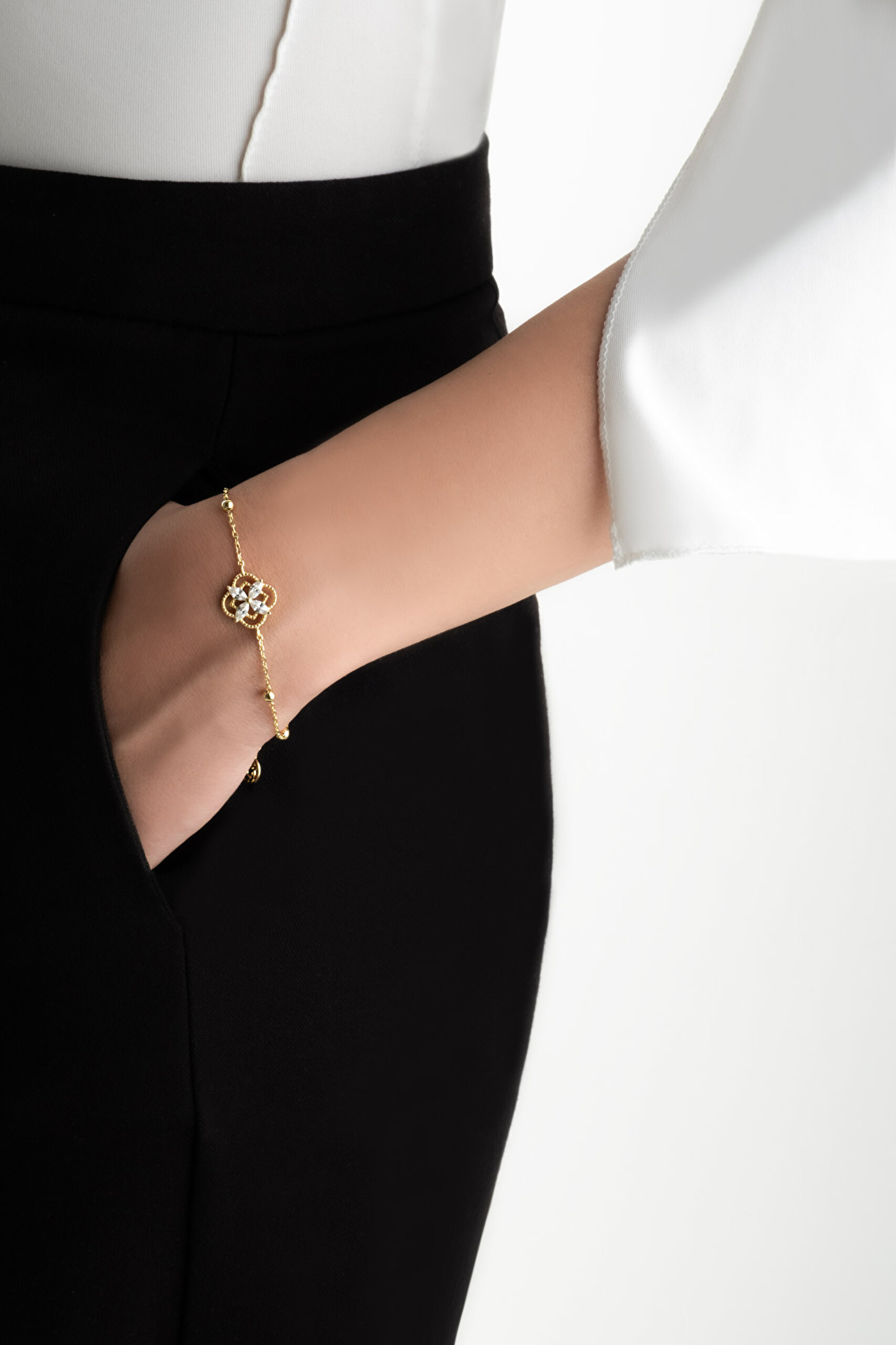 Şans Çiçeği 18 Ayar Sarı Altın Kaplama 19 Cm Gümüş Minimal Bileklik - 3