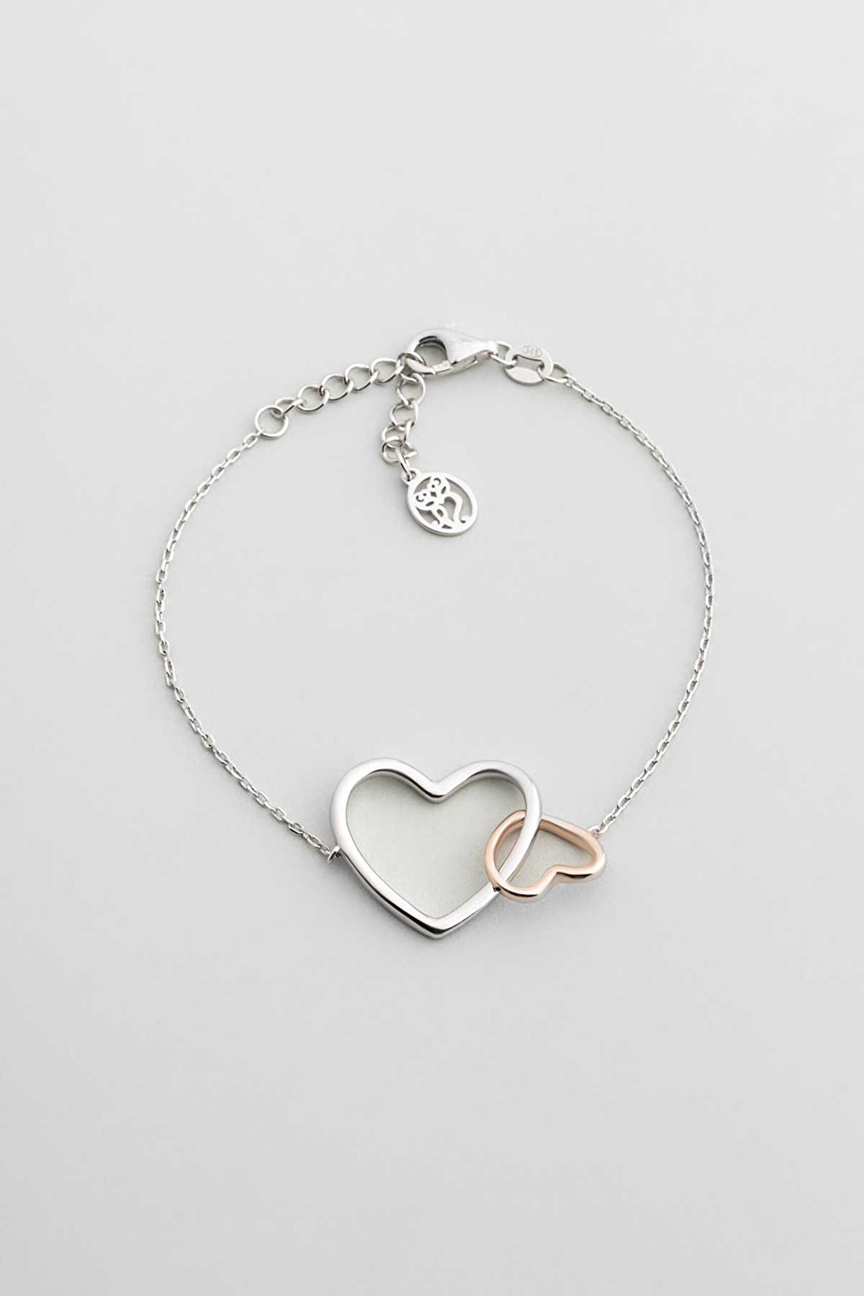⁠ İki Kalp 18 Ayar Rose Ve Beyaz Altın Kaplama 19 Cm Gümüş Bileklik_0}