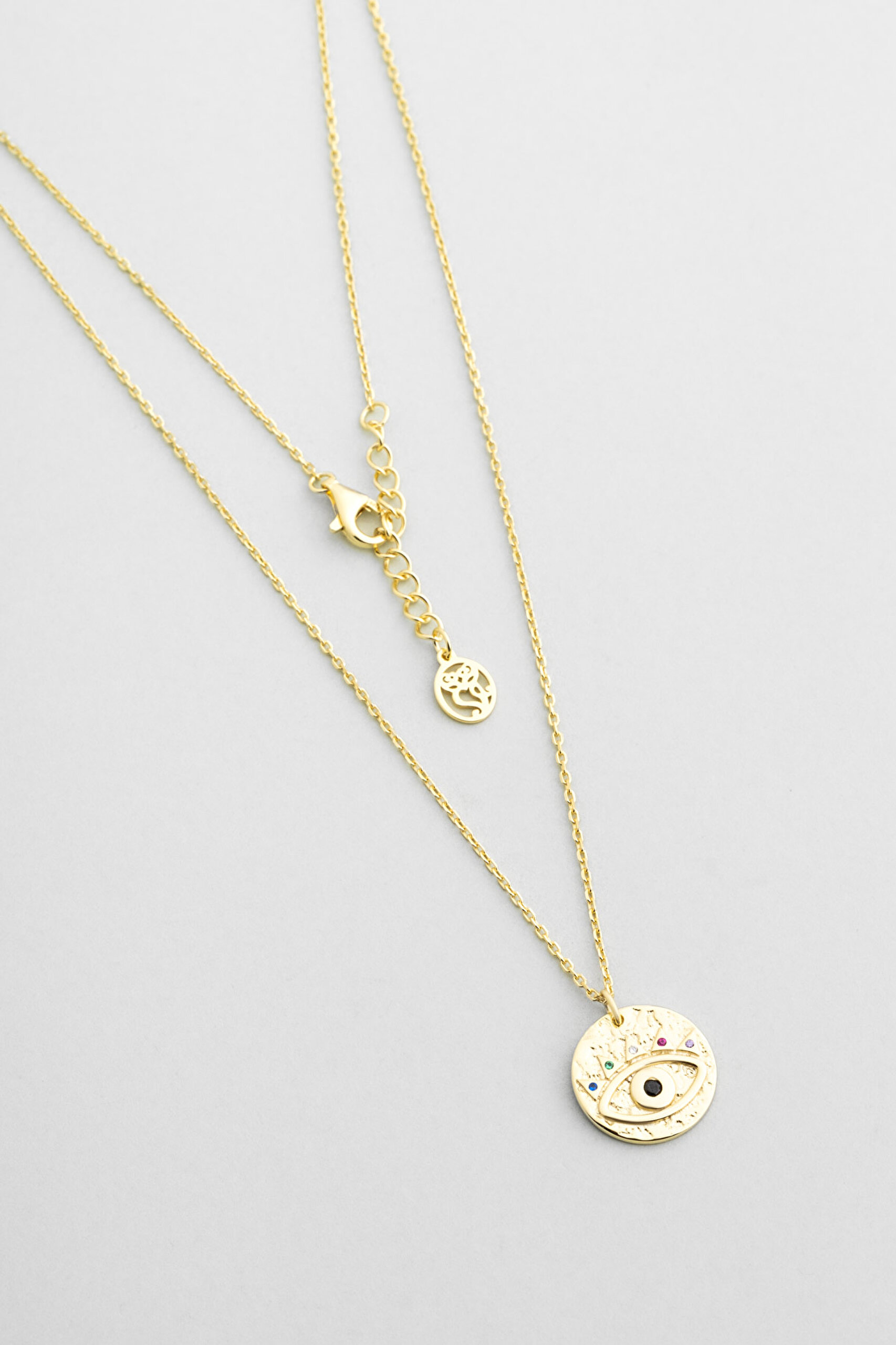 Mistik Göz 18 Ayar Sarı Altın Kaplama 45 Cm Gümüş Kolye - 0